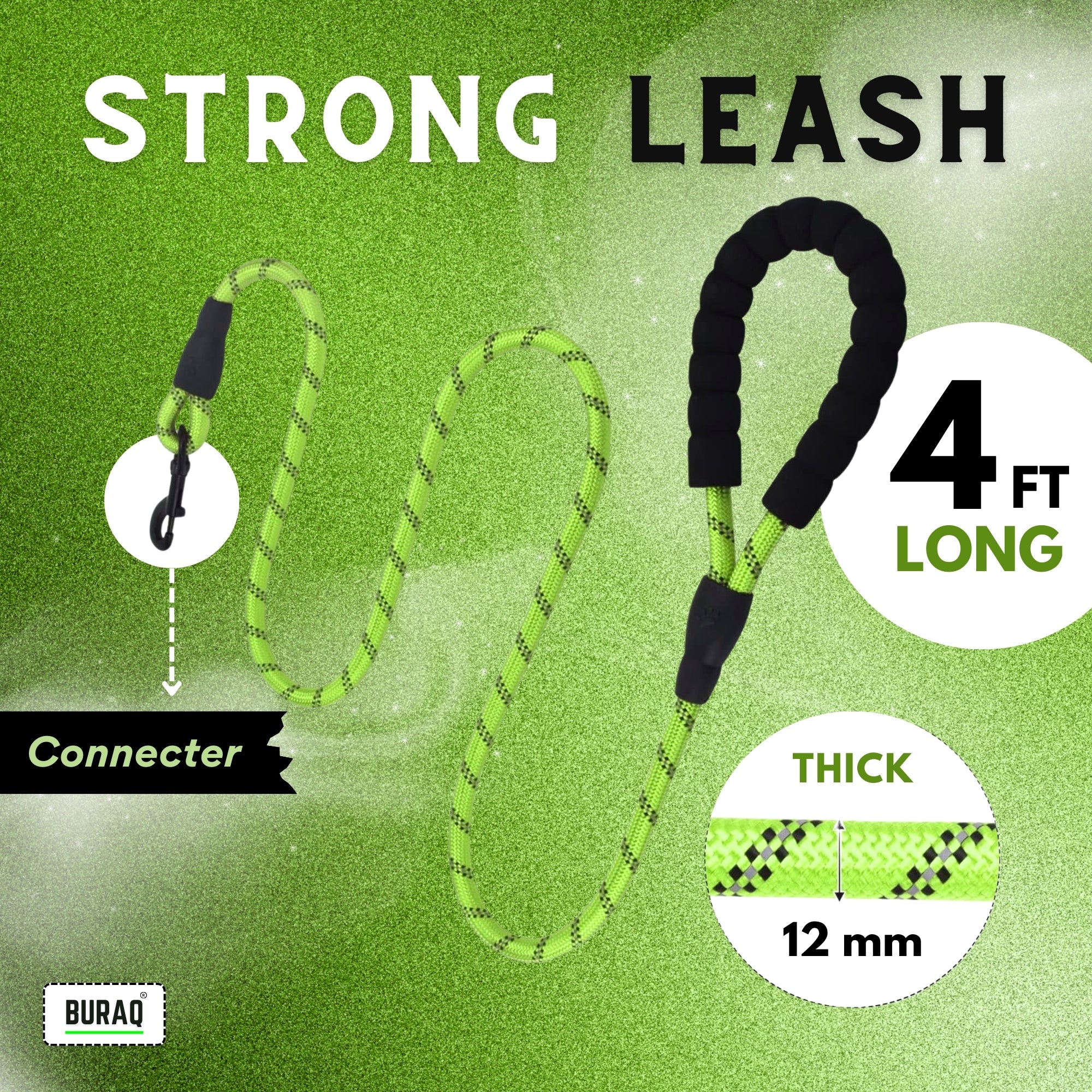 Heavy Duty Dog Leash – Reflective Rope with Padded Grip - BURAQ PETS