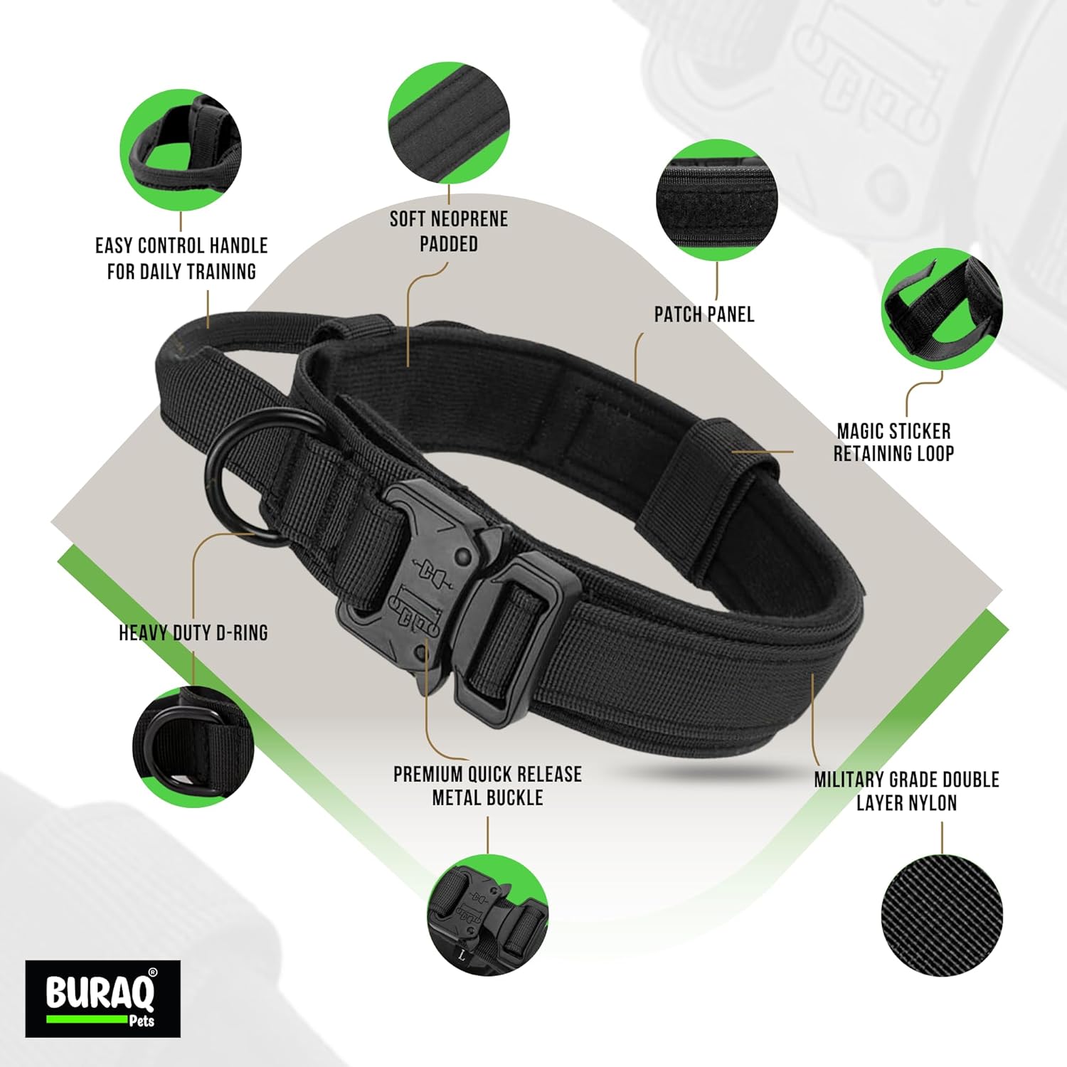 Heavy Duty Tactical Dog Collar with Metal Buckle for Dogs - BURAQ PETS