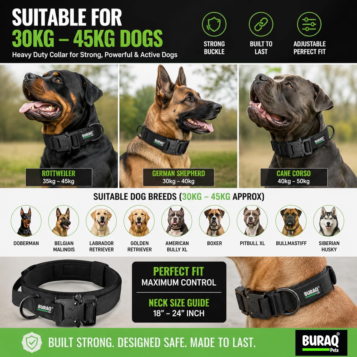 Heavy Duty Tactical Dog Collar with Metal Buckle for Dogs - BURAQ PETS