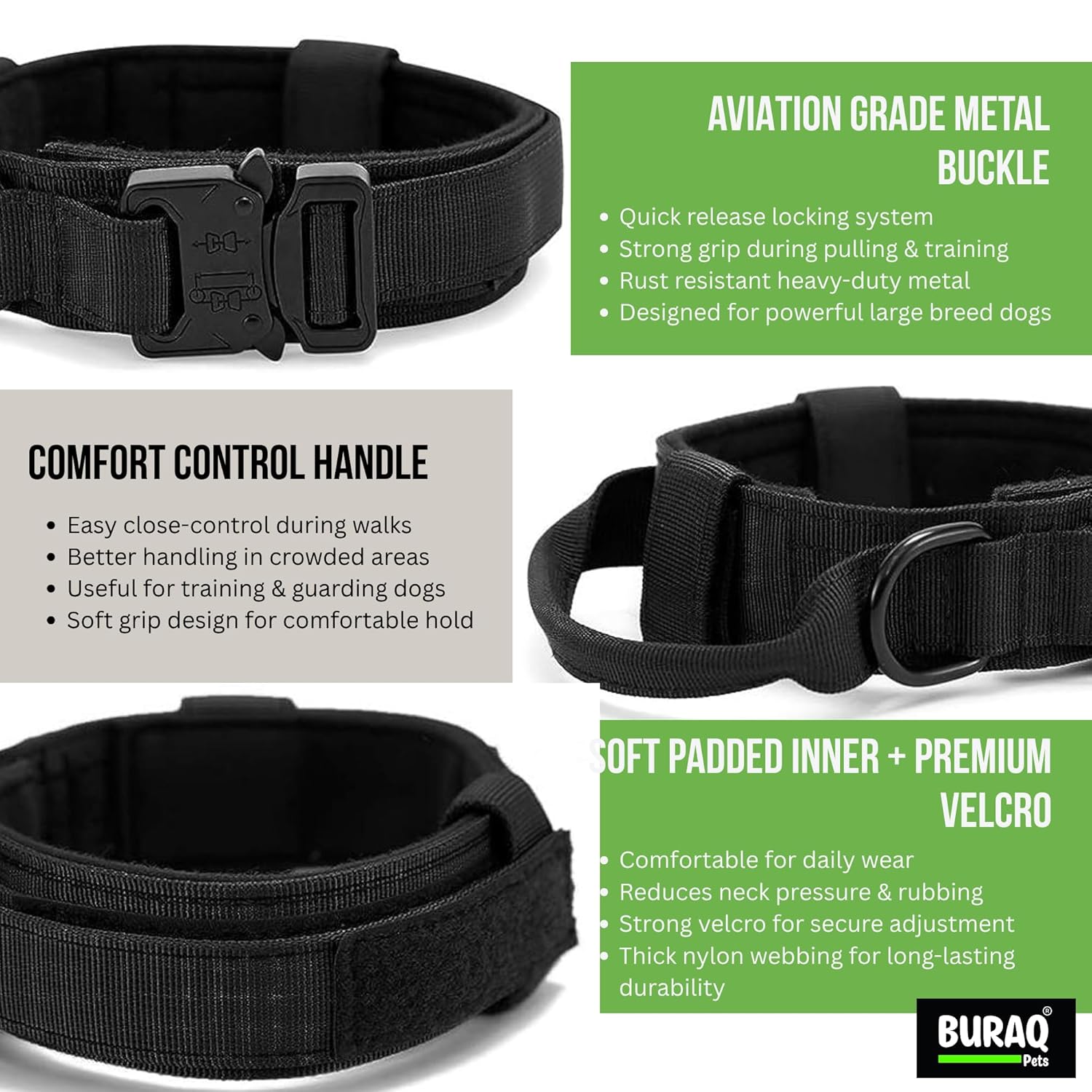 Heavy Duty Tactical Dog Collar with Metal Buckle for Dogs - BURAQ PETS