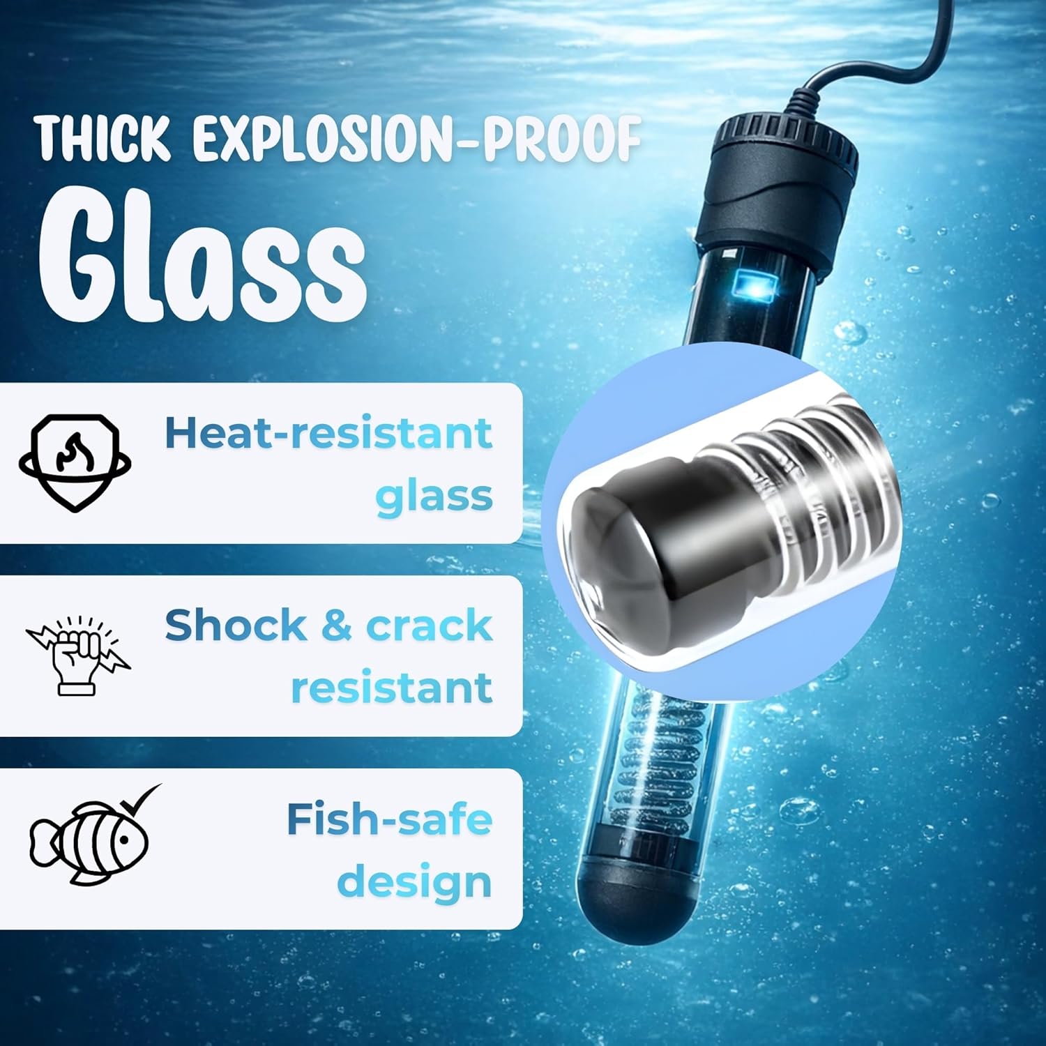 Intelligent Aquarium Heater Glass with Plastic Protective Guard, Automatic Temperature Control Heater for Fish Tanks - premium pet product by Buraq Pets