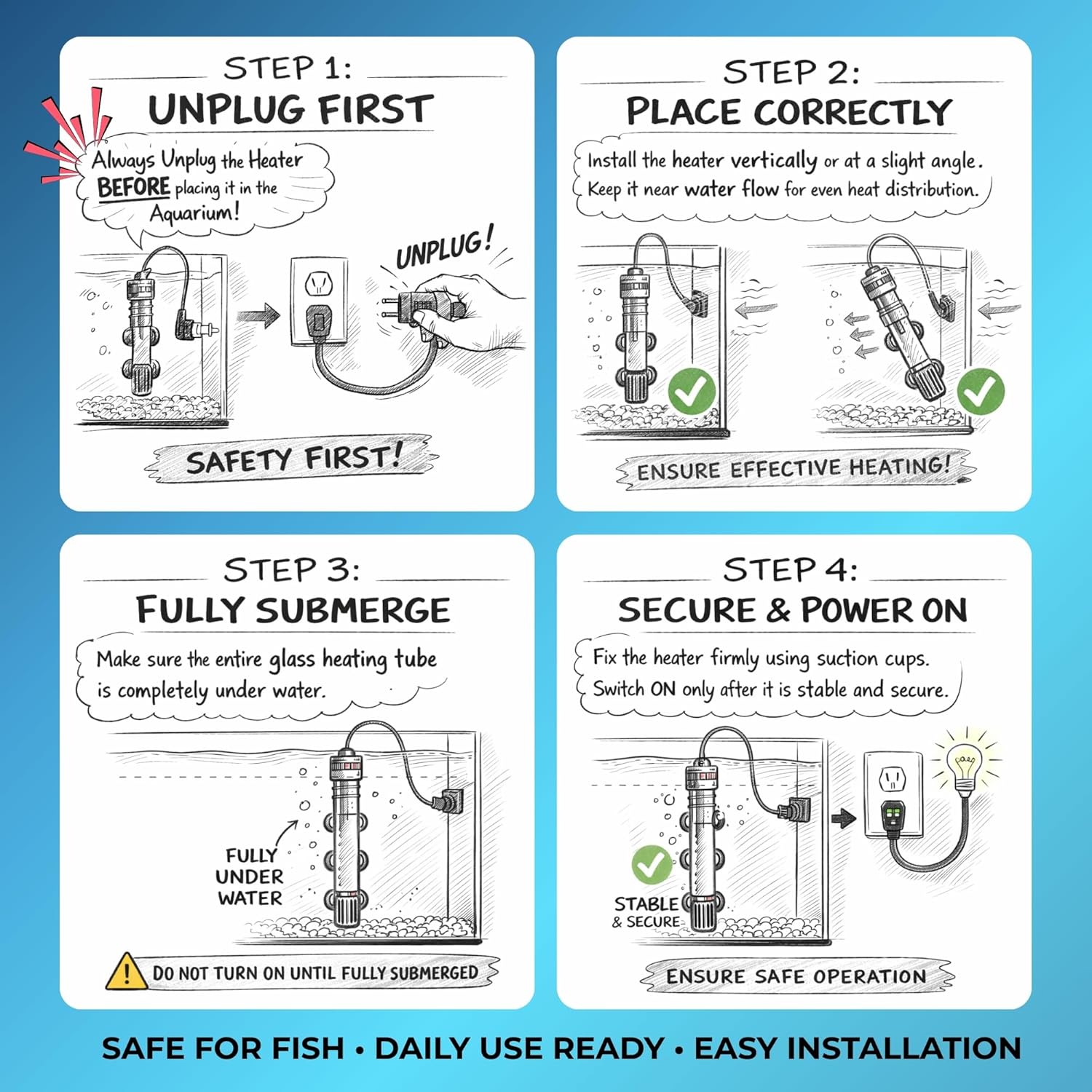 Intelligent Aquarium Heater Glass with Plastic Protective Guard, Automatic Temperature Control Heater for Fish Tanks - premium pet product by Buraq Pets
