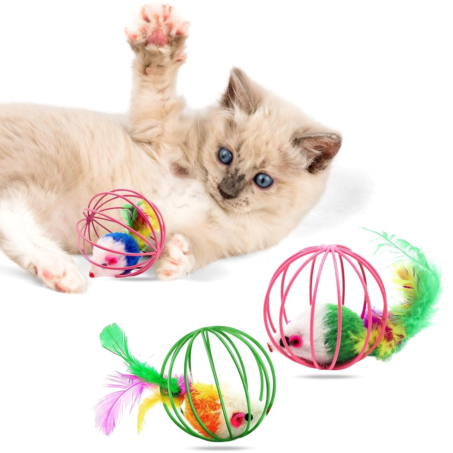 Interactive Cat Ball Toys – 2 Caged Mouse Balls for Kittens & Cats, Fun & Engaging - BURAQ PETS