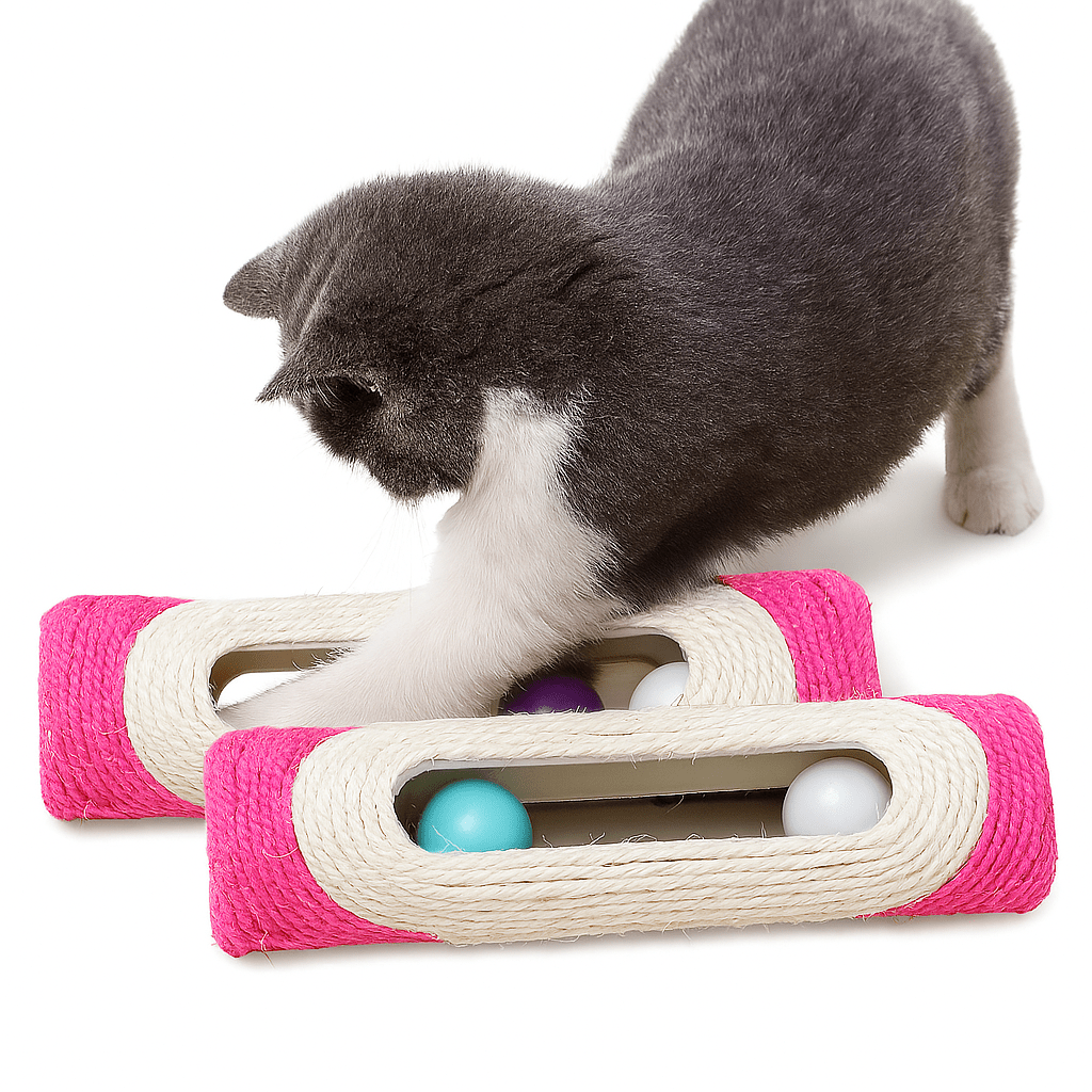Interactive Cat Toy with Rolling Balls – Dual - Sided Sisal Scratch Pad - BURAQ PETS