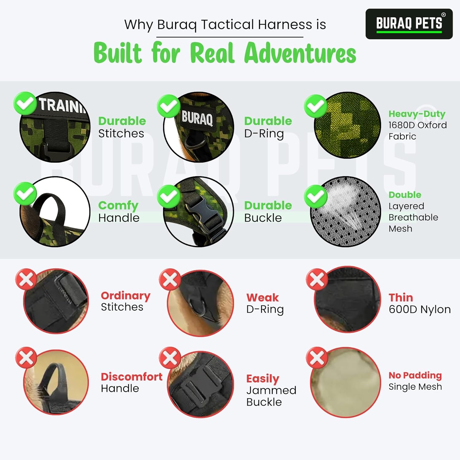 Military Tactical Dog Harness – Heavy - Duty Adjustable Vest for Training, Hiking & Patrol - BURAQ PETS
