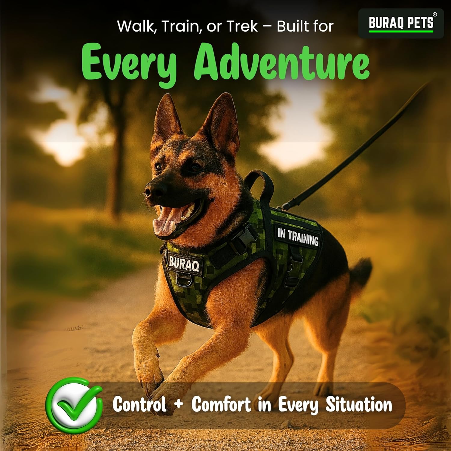 Military Tactical Dog Harness – Heavy - Duty Adjustable Vest for Training, Hiking & Patrol - BURAQ PETS