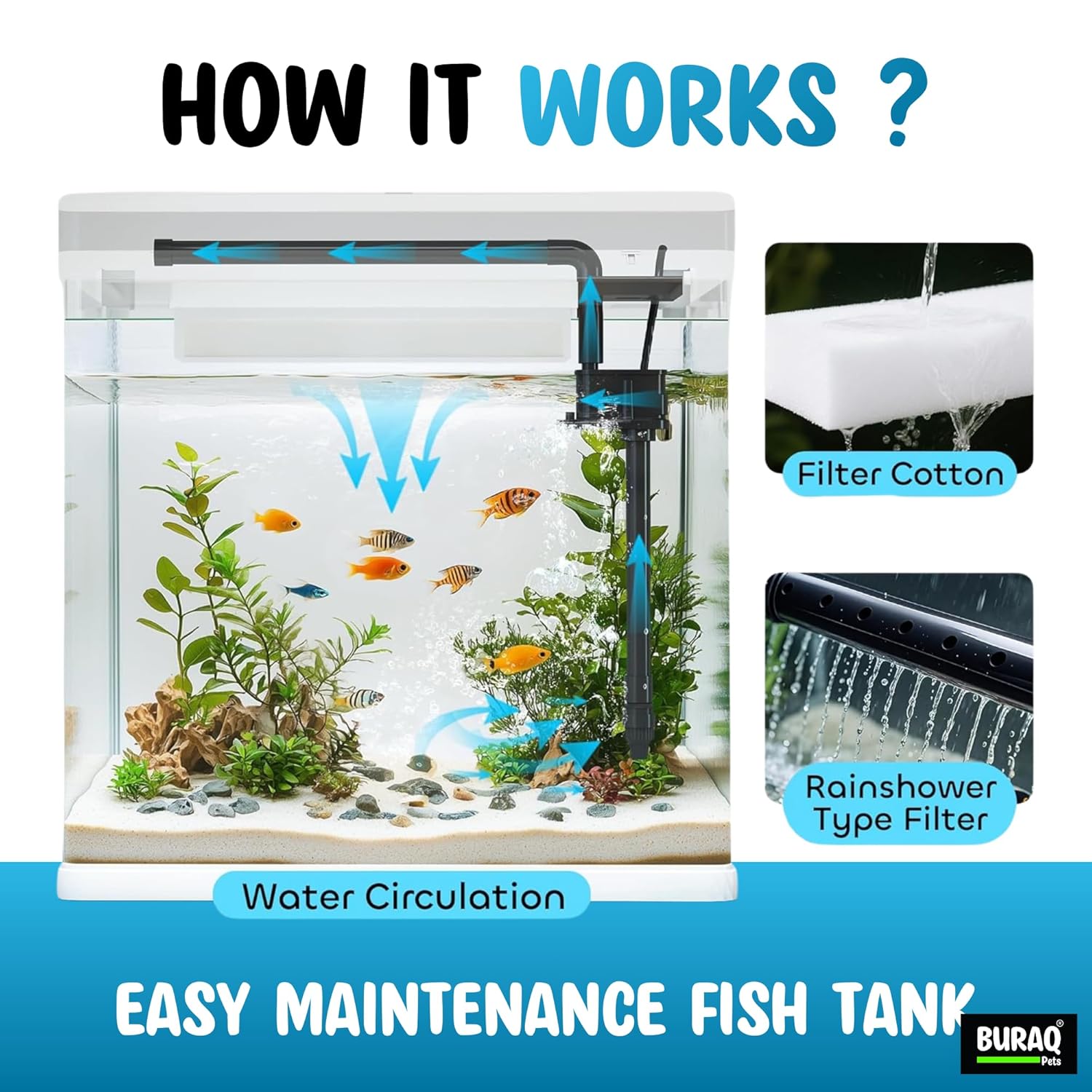 Mini 7L Aquarium Fish Tank – Moulded Design with Filter, LED Light & Lid - BURAQ PETS