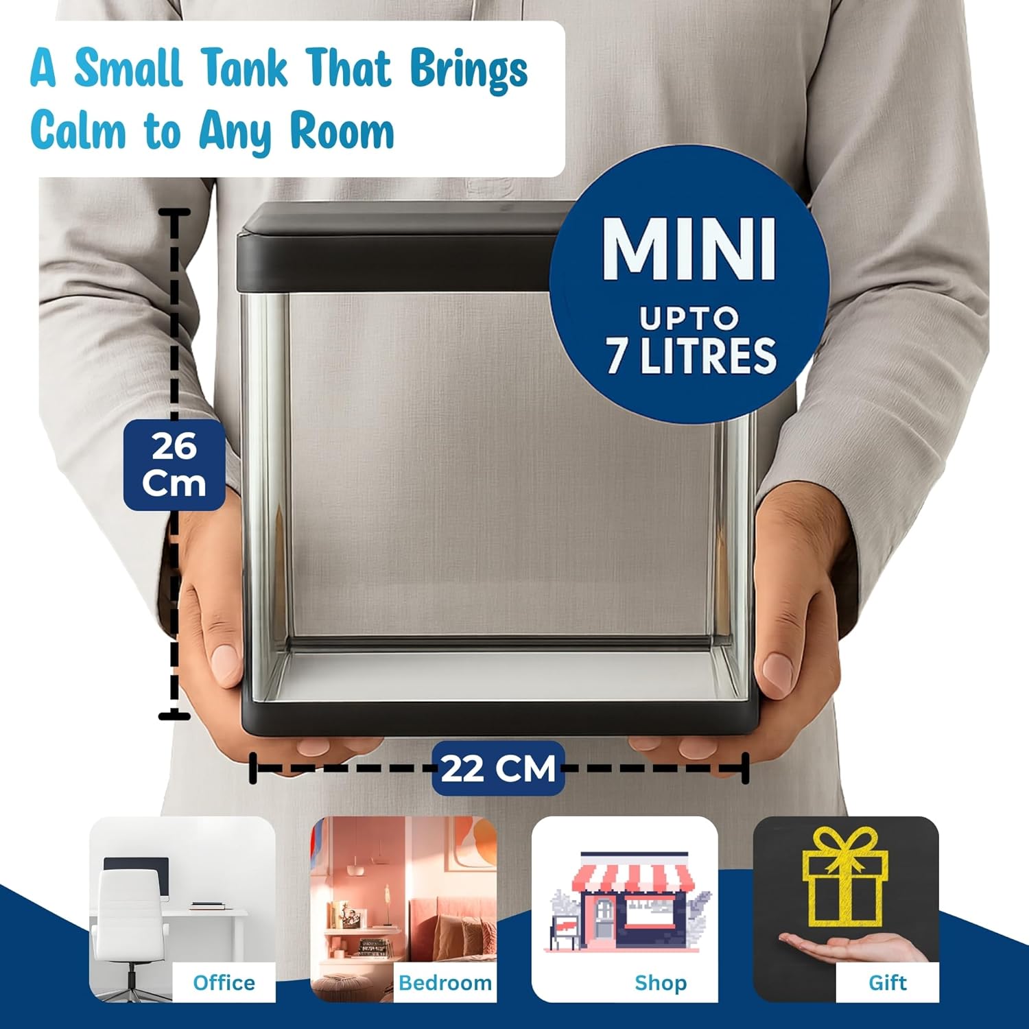 Mini 7L Aquarium Fish Tank – Moulded Design with Filter, LED Light & Lid - BURAQ PETS