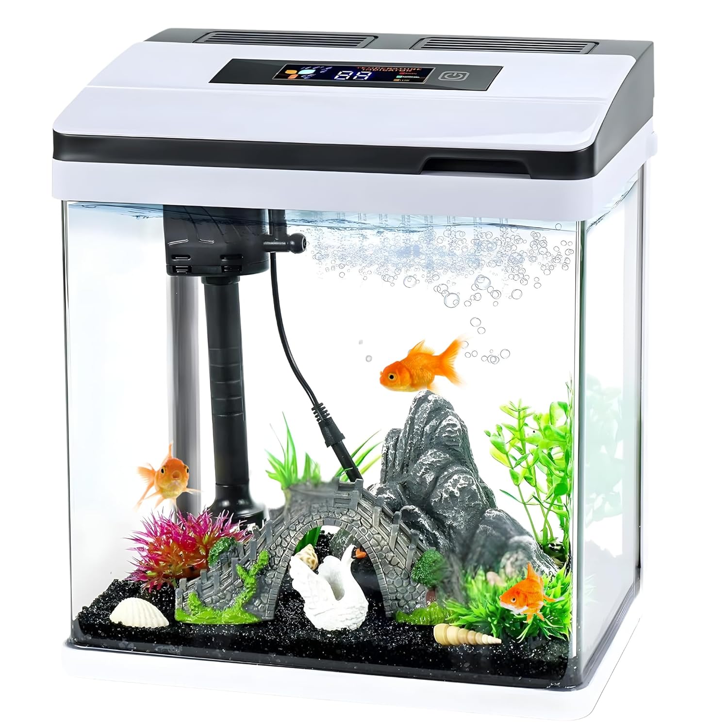Mini Digital Aquarium Fish Tank 9L – Smart Touch LED, 7 Color Lights, Temp Display & Built - in Filter - BURAQ PETS