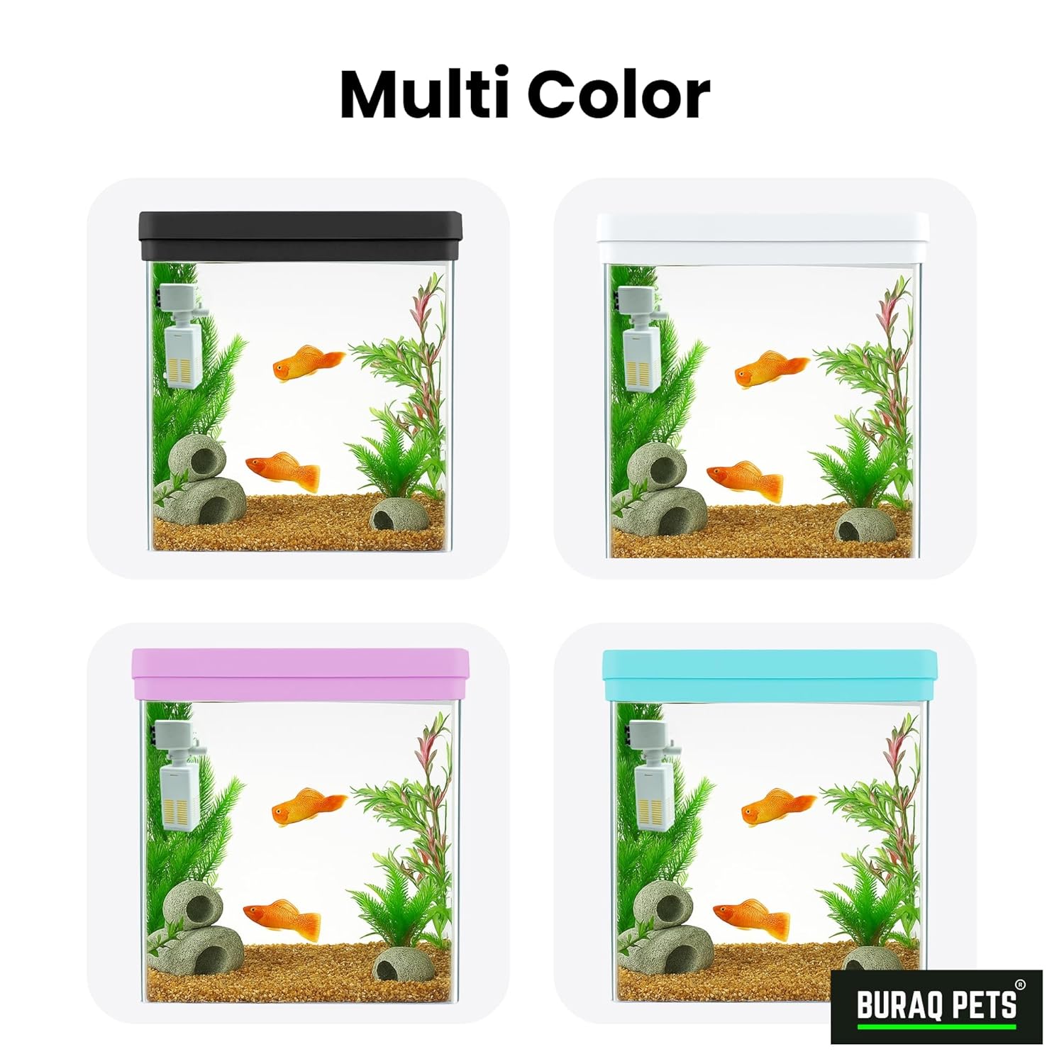 Mini Fish Tank – 4K Transparent Aquarium with Filter & LED Light (26" L x 19" W x 28" H Cm) - BURAQ PETS