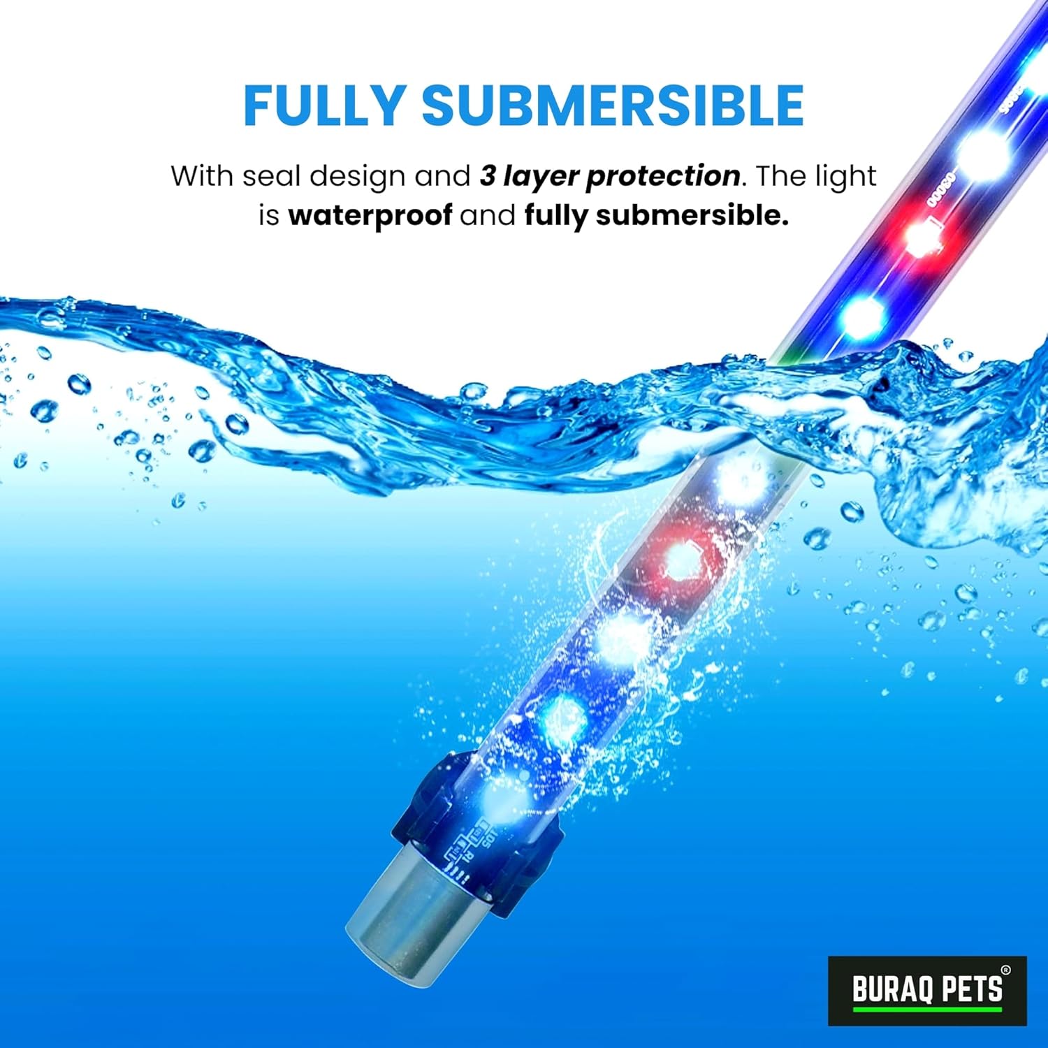 Multi - Color LED Aquarium Light, Waterproof & Energy - Efficient ( Upto 2.5 Ft Tanks) - BURAQ PETS