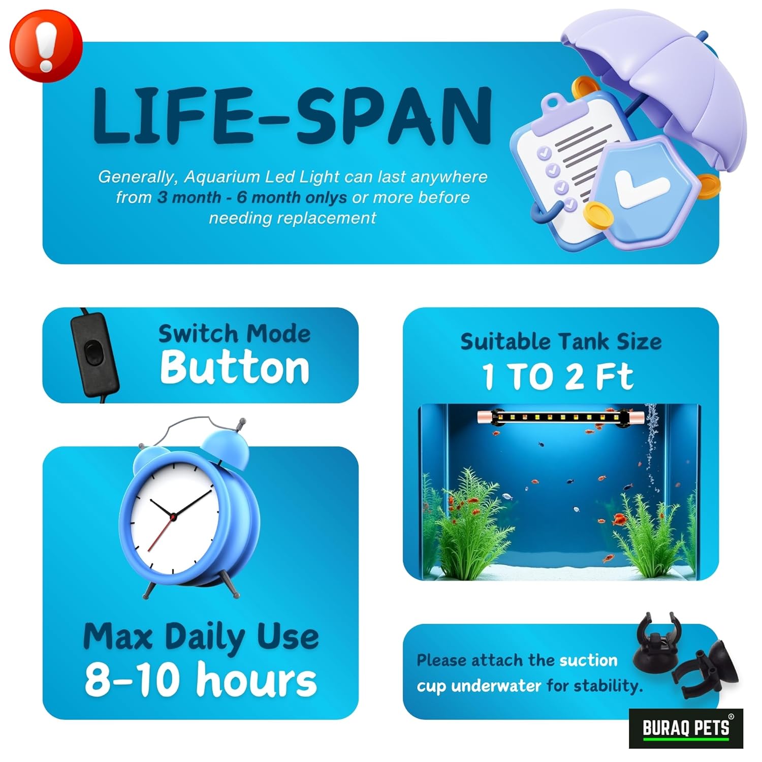 Multi-Color LED Aquarium Light, Waterproof & Energy-Efficient ( Upto 2.5 Ft Tanks) – premium pet product by Buraq Pets