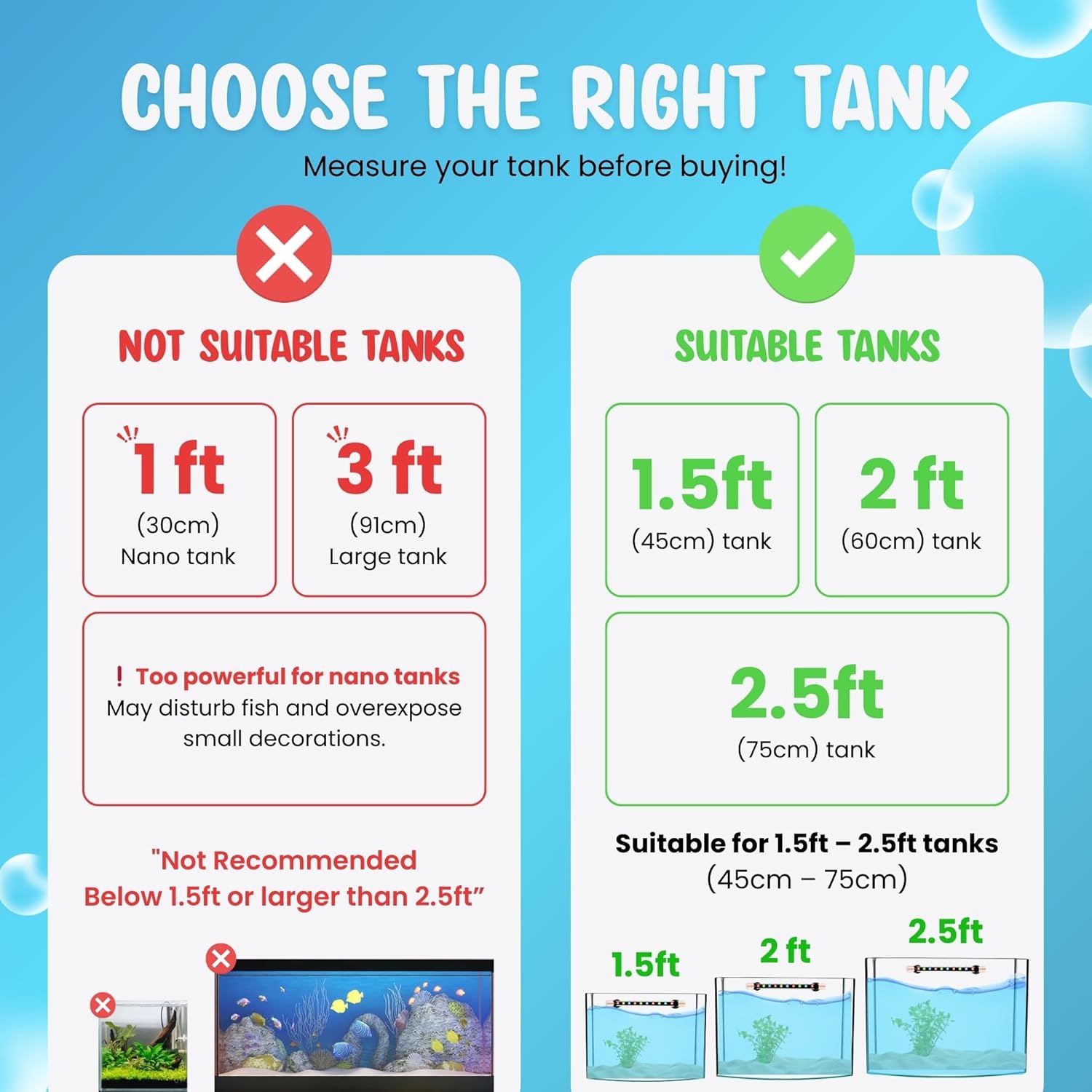 Multi - Color LED Aquarium Light, Waterproof & Energy - Efficient ( Upto 2.5 Ft Tanks) - BURAQ PETS