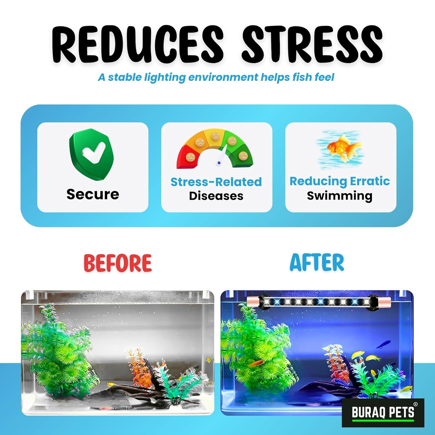 Multi - Color LED Aquarium Light, Waterproof & Energy - Efficient ( Upto 2.5 Ft Tanks) - BURAQ PETS