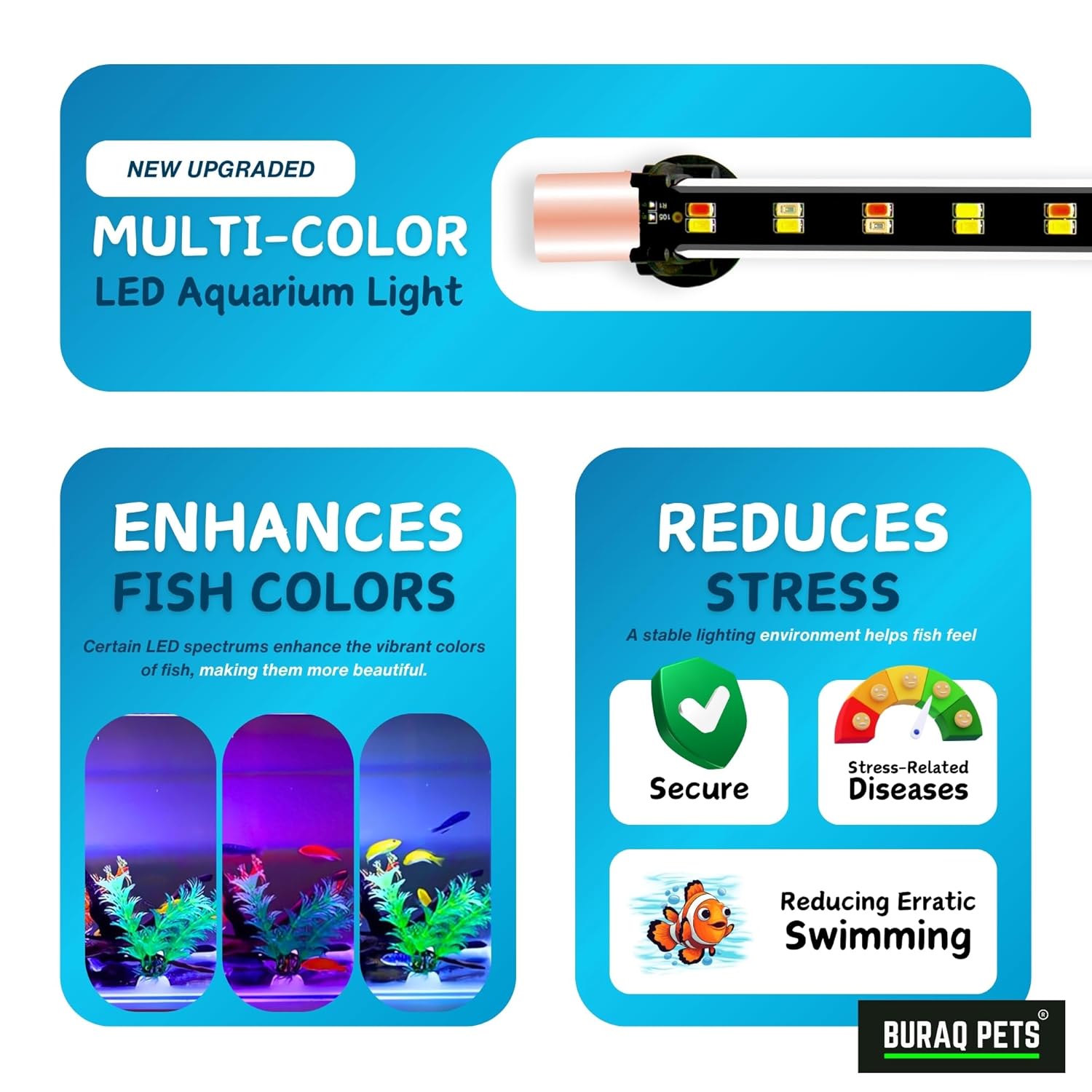 Multi-Color LED Aquarium Light, Waterproof & Energy-Efficient ( Upto 2.5 Ft Tanks) – premium pet product by Buraq Pets