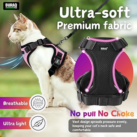 No Pull Escape Proof Cat Harness with Leash + 2 Pcs Cat Collar - BURAQ PETS