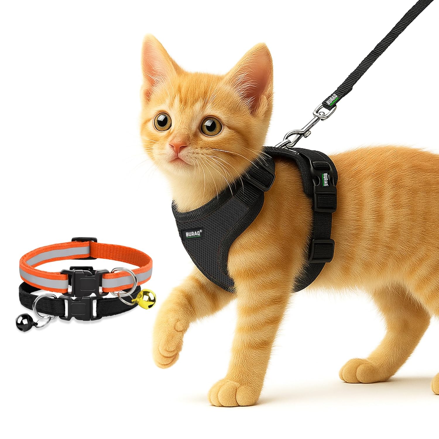 No Pull Escape Proof Cat Harness with Leash + 2 Pcs Cat Collar - BURAQ PETS