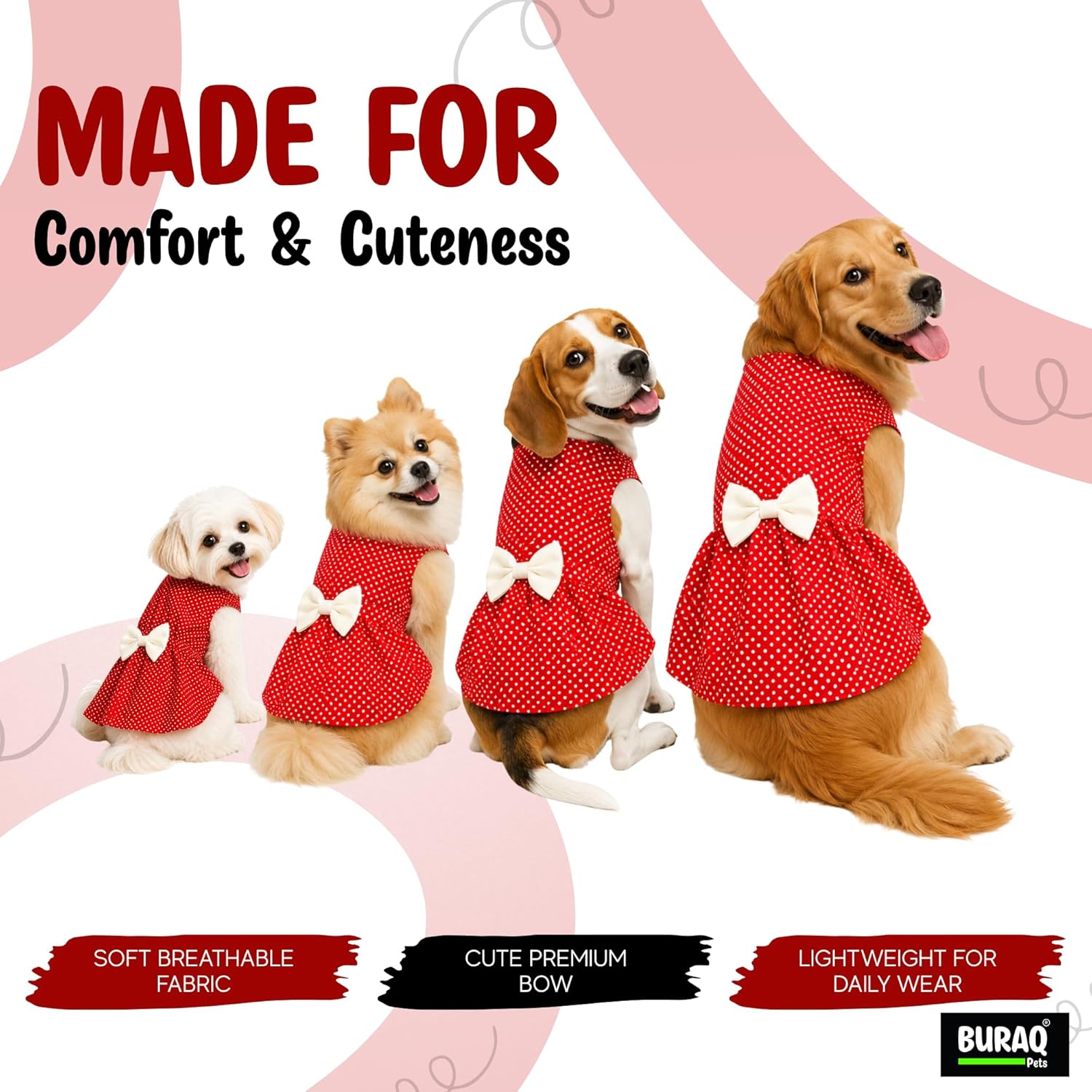Polka Dot Pet Dress with Bow | Soft Cotton Velcro Fit for Dogs & Cats - BURAQ PETS