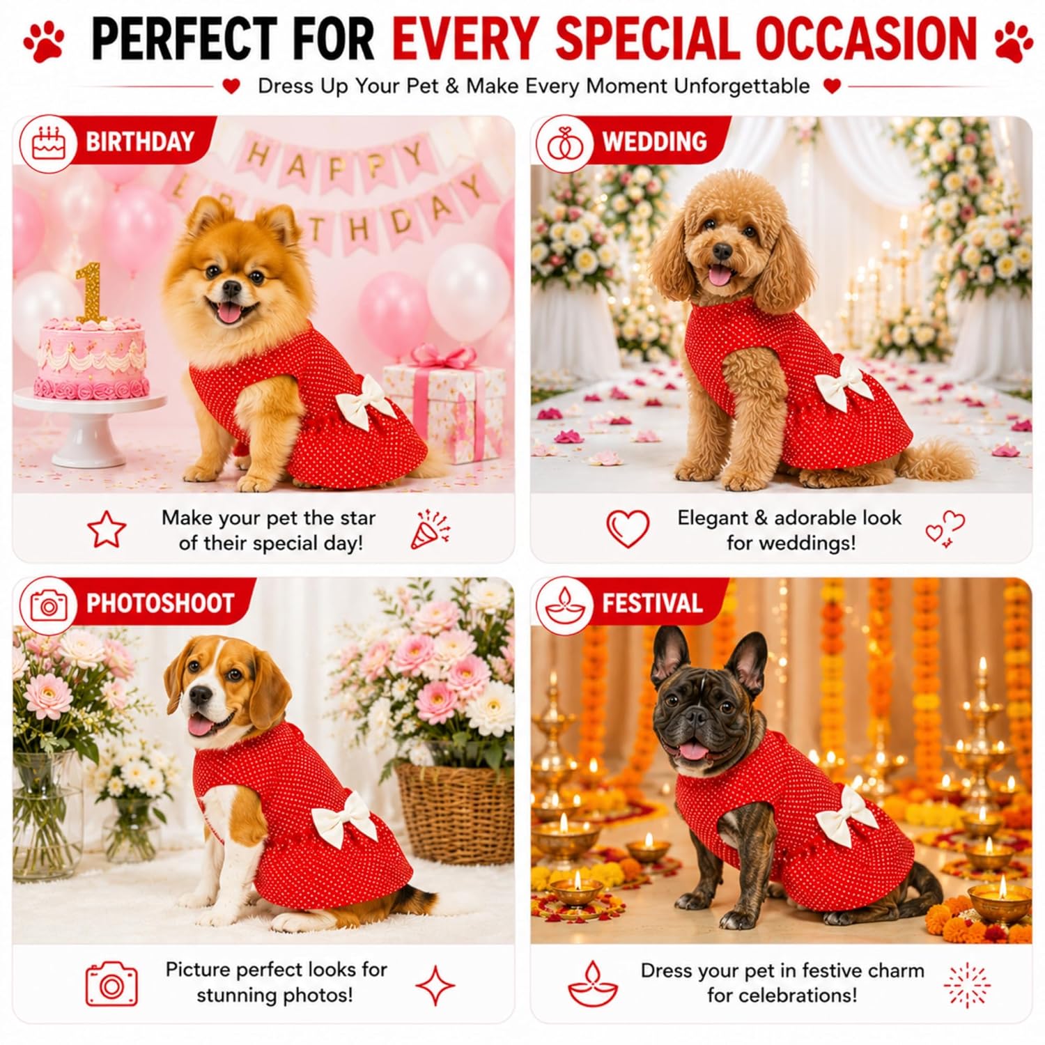 Polka Dot Pet Dress with Bow | Soft Cotton Velcro Fit for Dogs & Cats - BURAQ PETS
