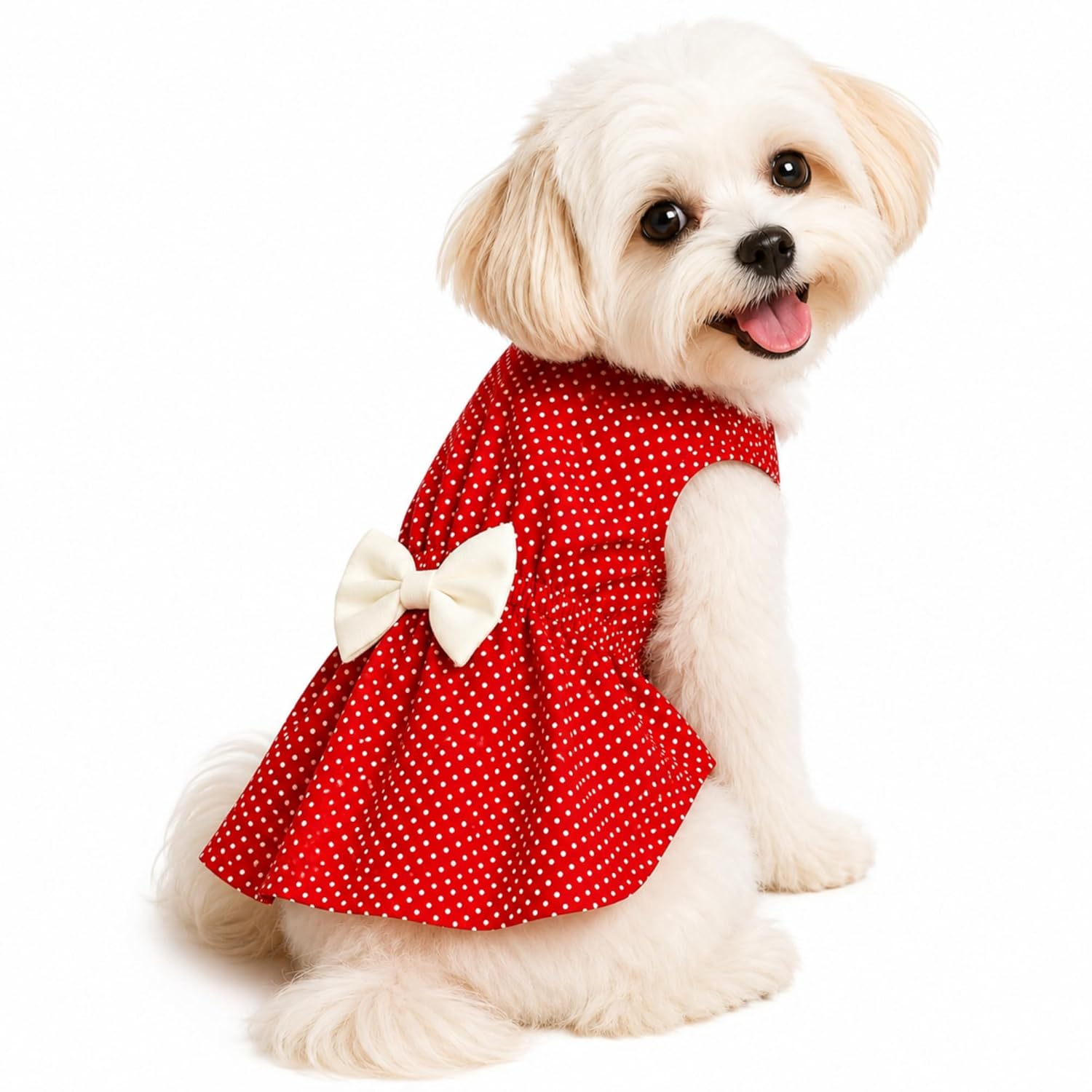 Polka Dot Pet Dress with Bow | Soft Cotton Velcro Fit for Dogs & Cats - BURAQ PETS