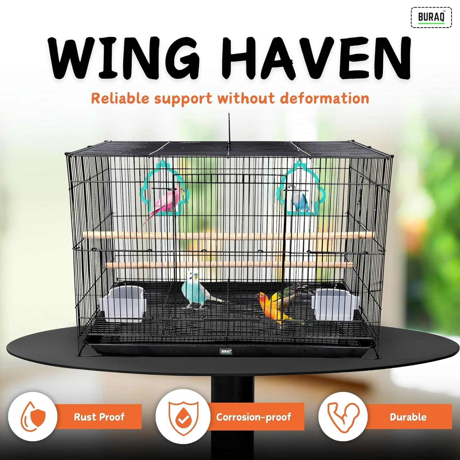 Premium Bird Cage with Wooden Stick and Feeding Bowl ( multicolour ) - BURAQ PETS