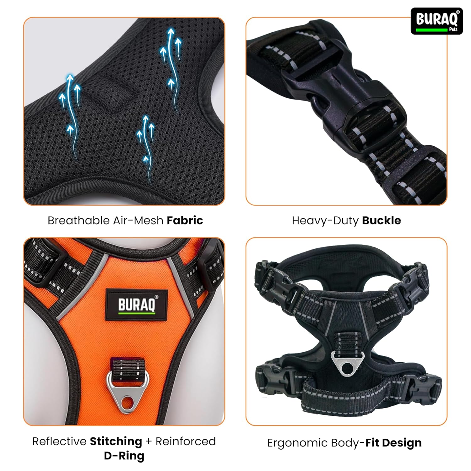 Premium No - Pull Dog Harness – Reflective & Soft - Padded Chest Belt - BURAQ PETS