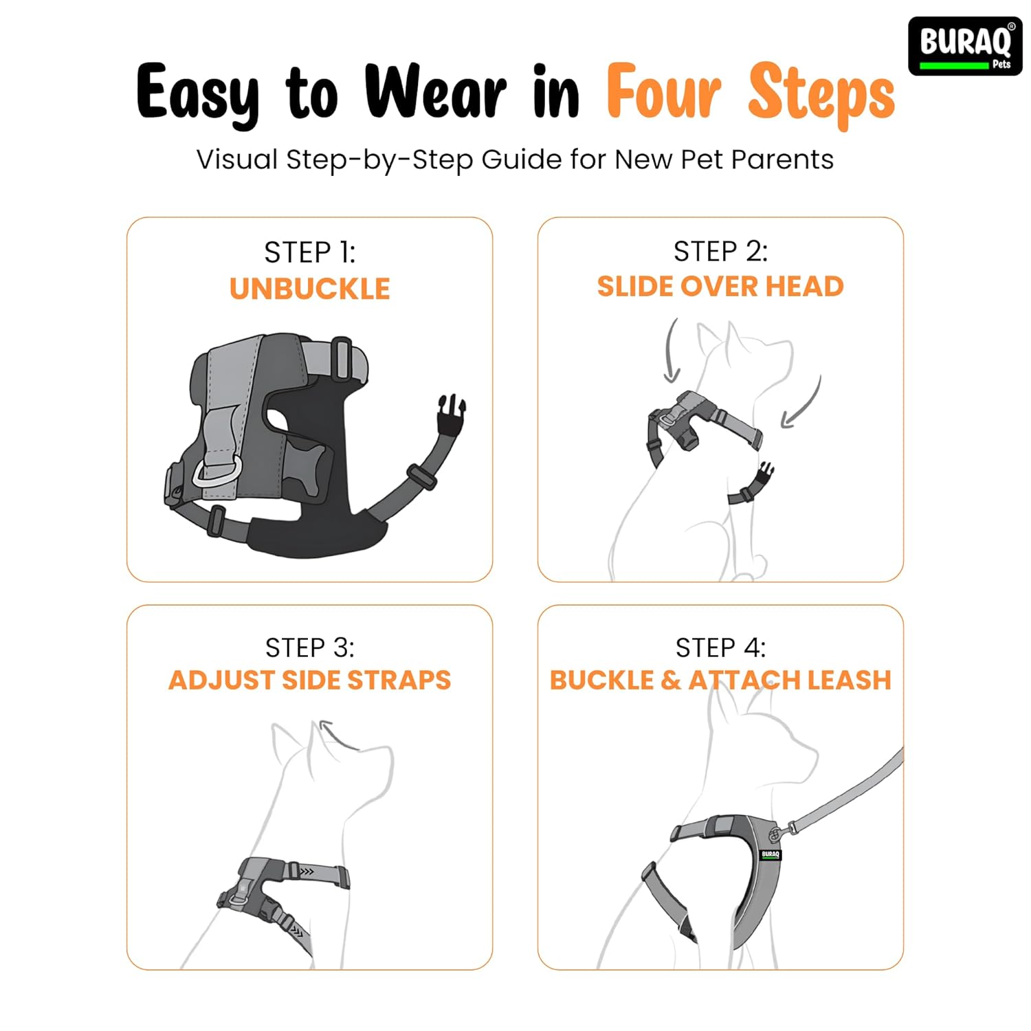 Premium No - Pull Dog Harness – Reflective & Soft - Padded Chest Belt - BURAQ PETS