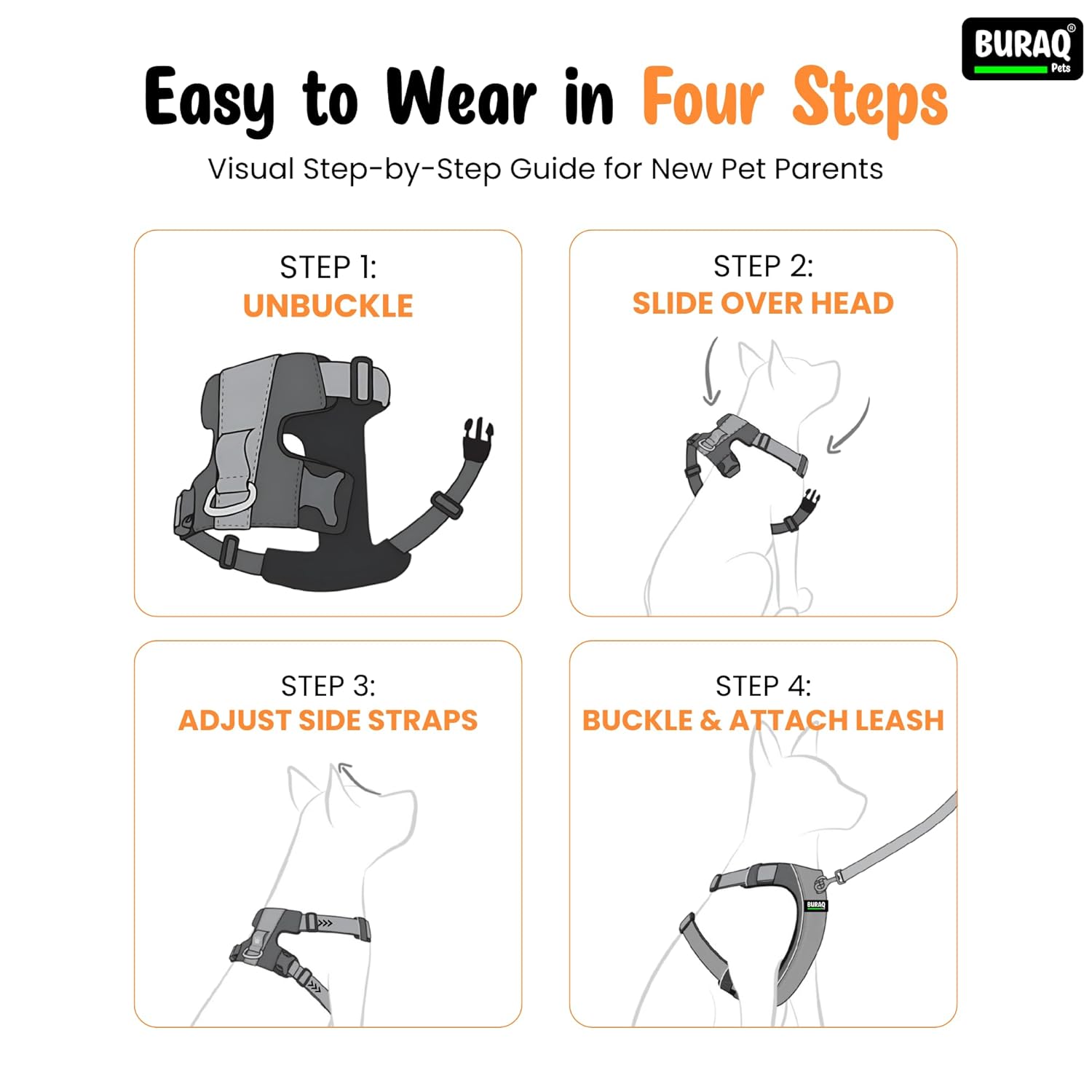 Premium No Pull Dog Harness with Leash - Adjustable Padded Vest - BURAQ PETS