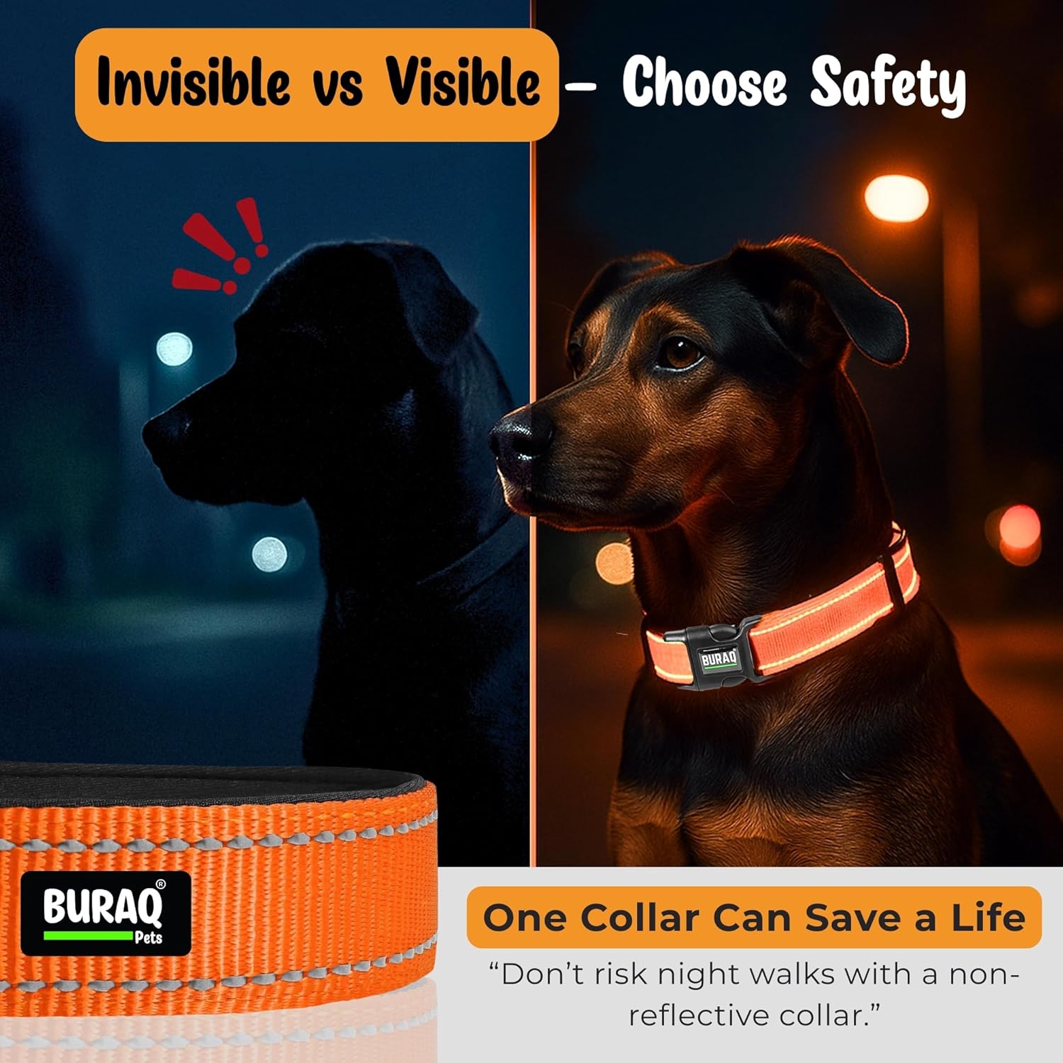 Premium Reflective Dog Collar Soft Padded, Nylon, Adjustable & Comfortable - BURAQ PETS