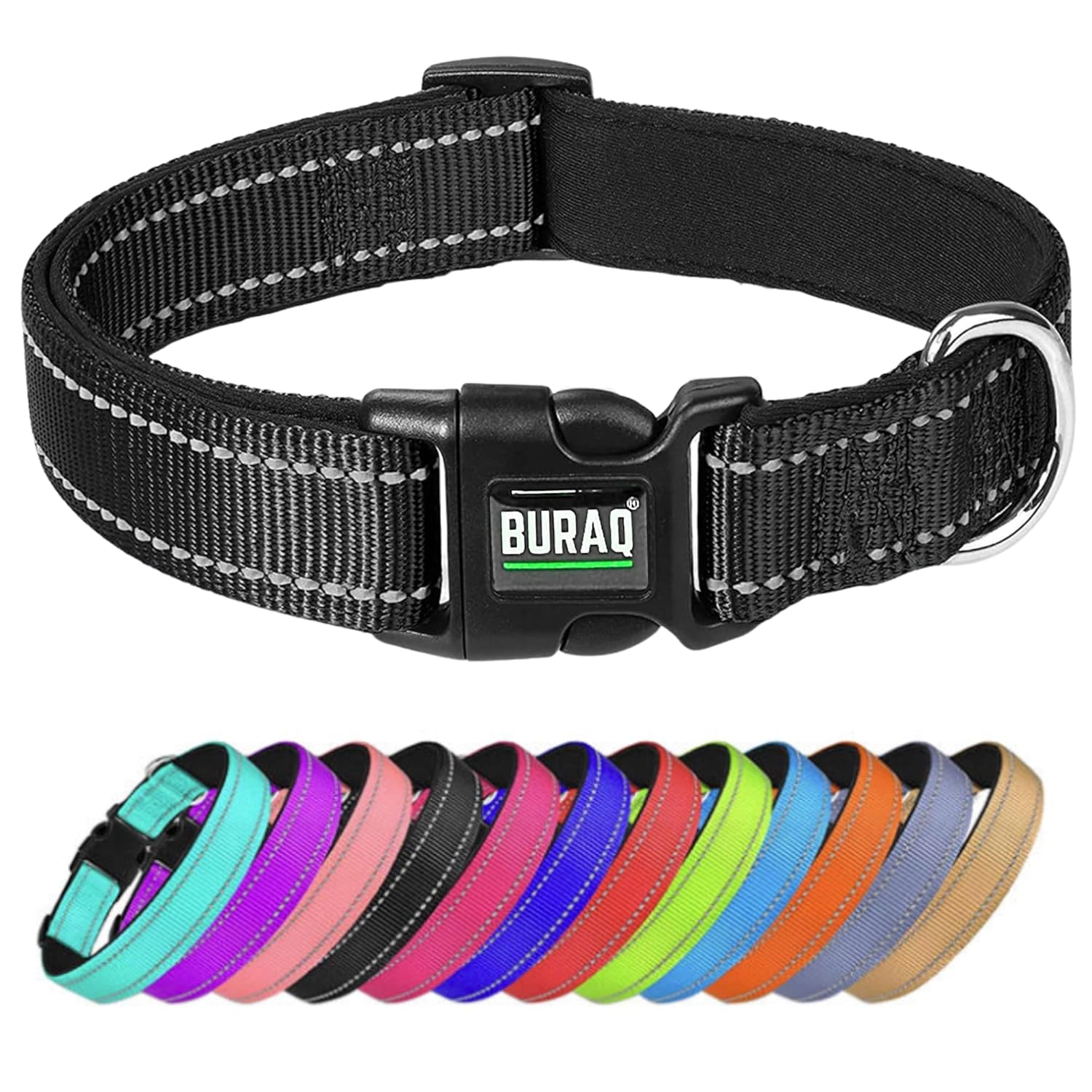 Premium Reflective Dog Collar Soft Padded, Nylon, Adjustable & Comfortable - BURAQ PETS