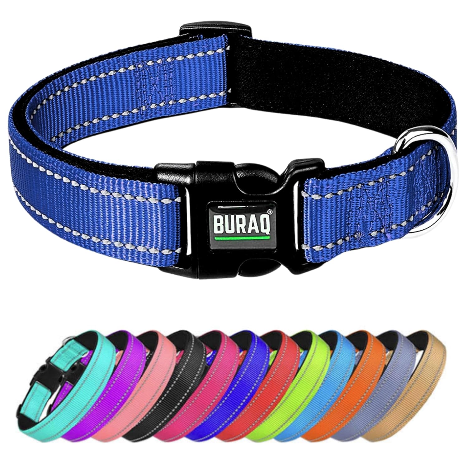 Premium Reflective Dog Collar Soft Padded, Nylon, Adjustable & Comfortable - BURAQ PETS