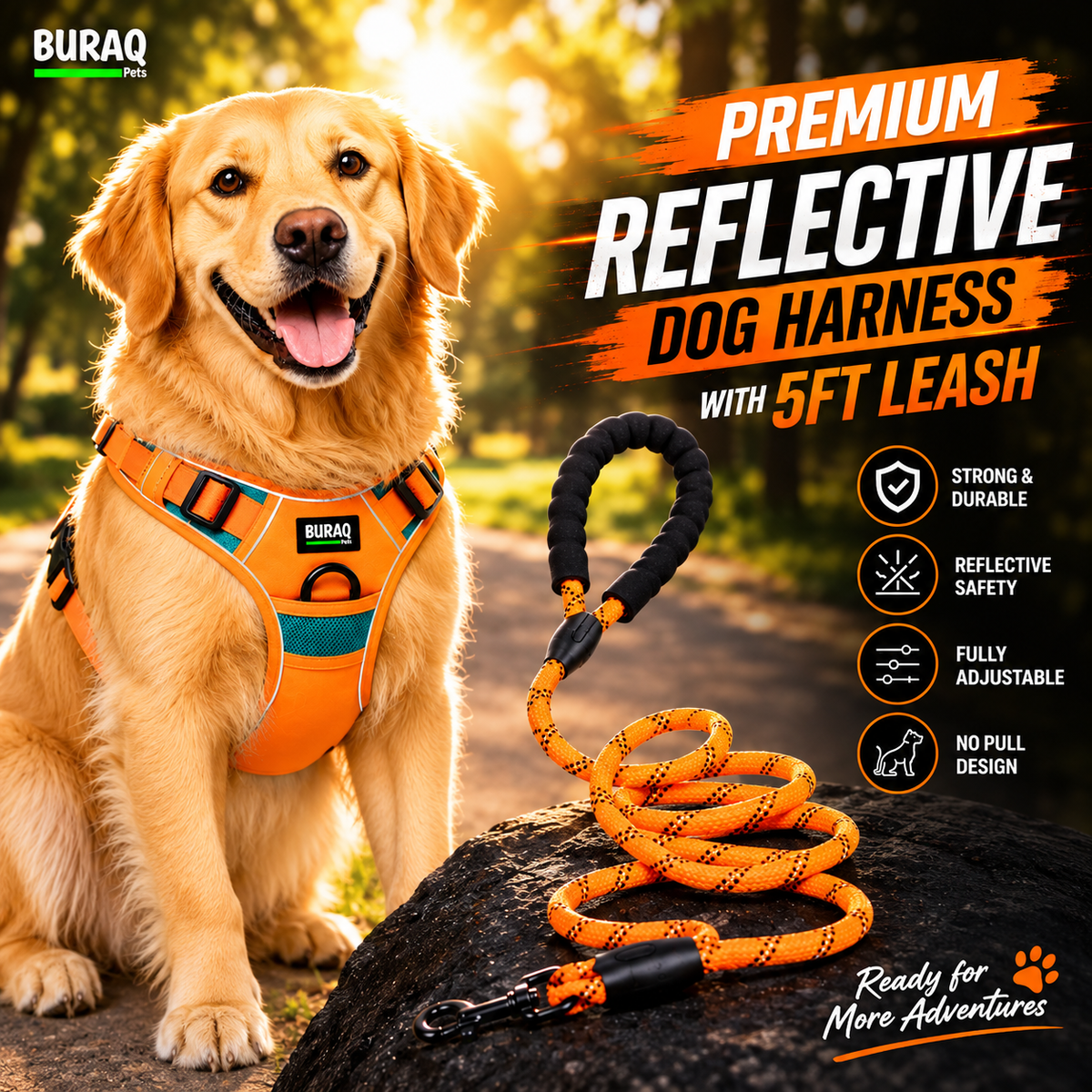 Load video: Premium Dog Harness with 5 Feet Leash
