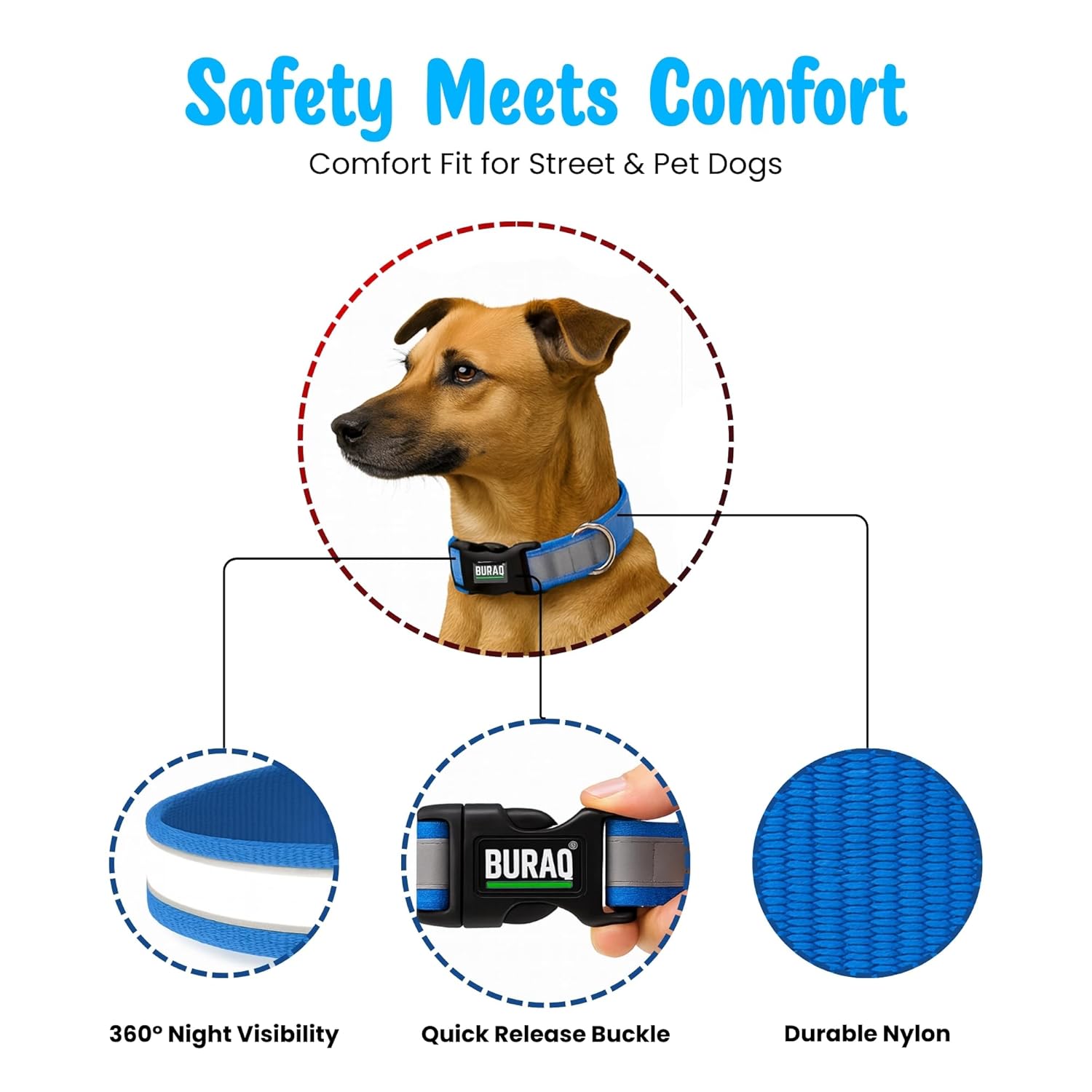 Reflective Nylon Dog Collar - Adjustable & Durable - premium pet product by Buraq Pets