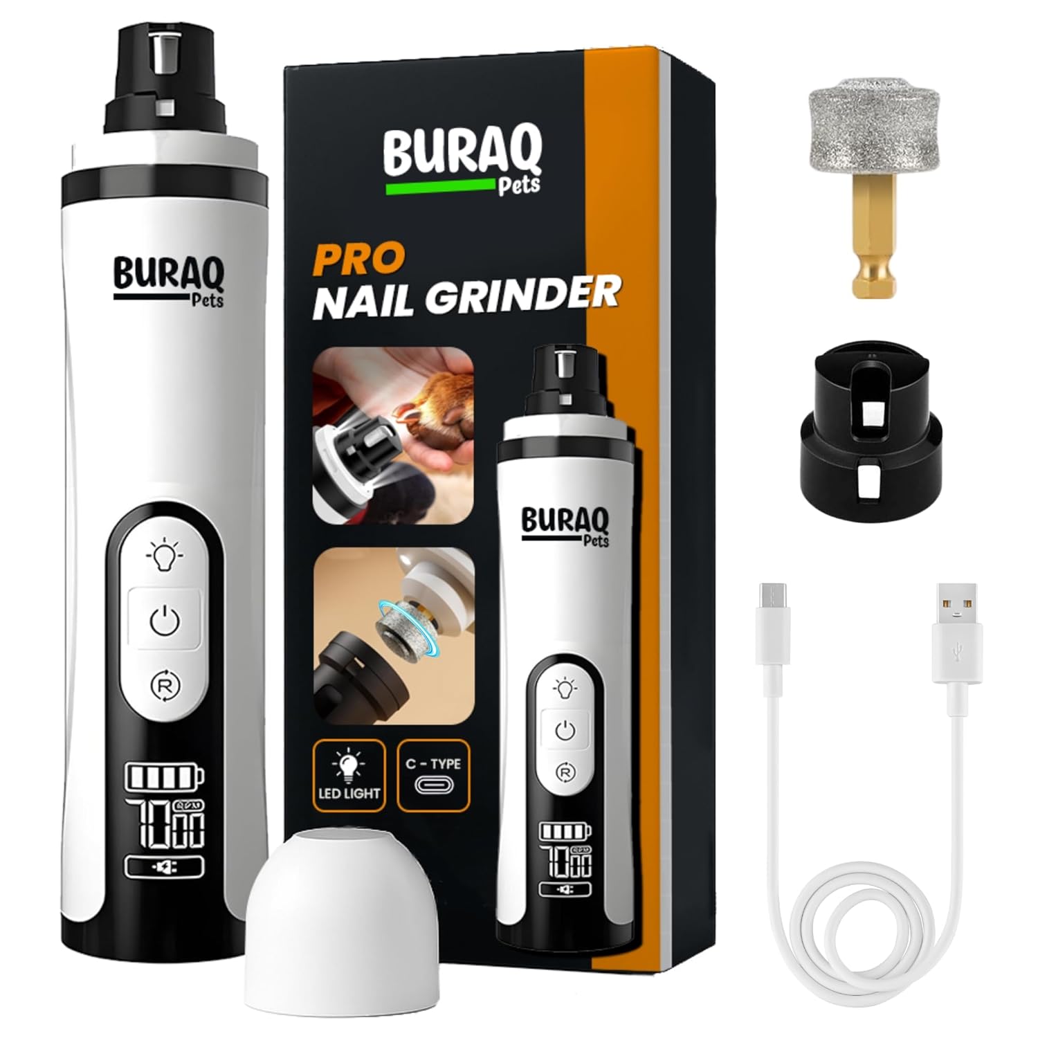 Smart LCD Pet Nail Grinder with LED - BURAQ PETS