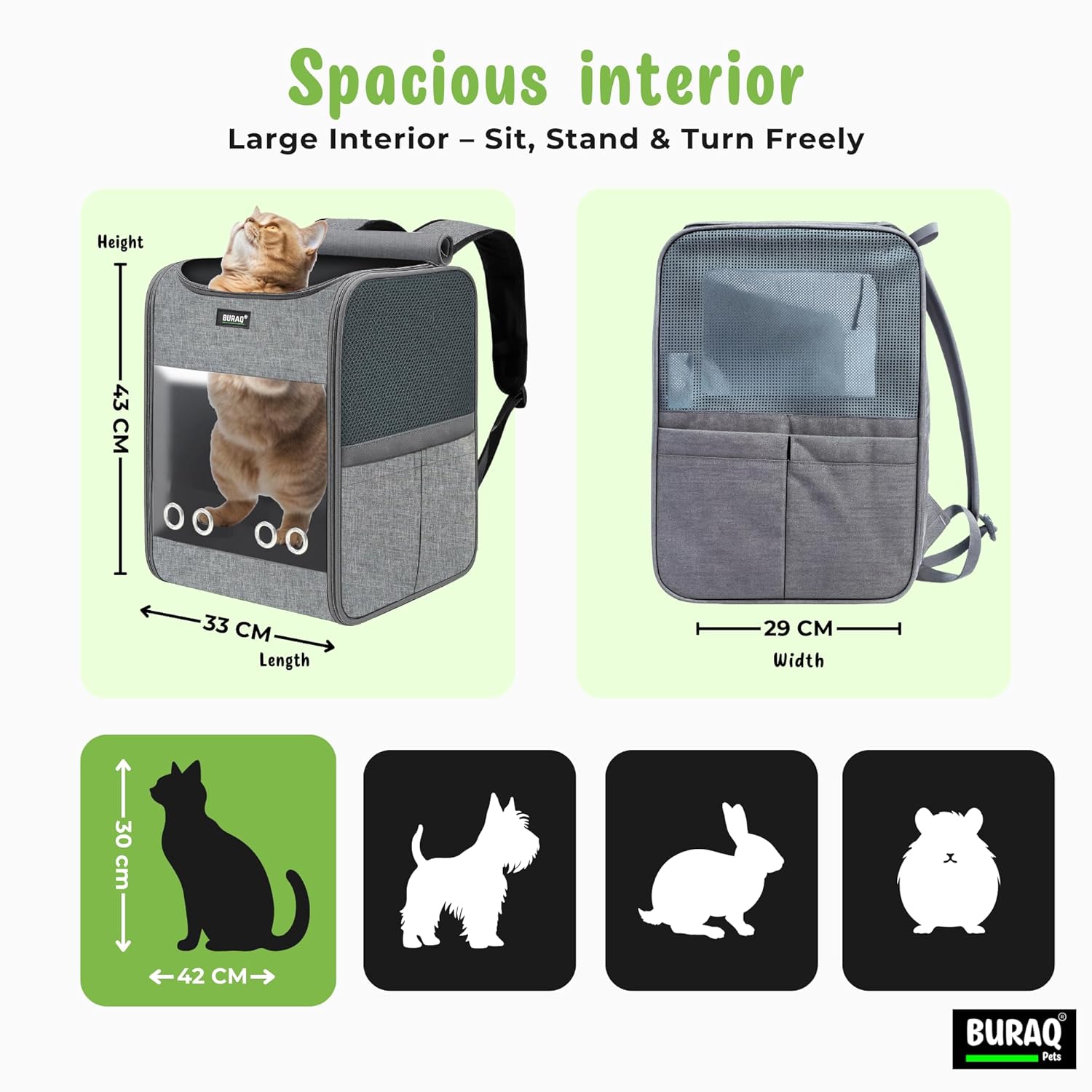 Spacious Cat Backpack Carrier - Durable Pet Carrier for Cats & Small Dogs - BURAQ PETS