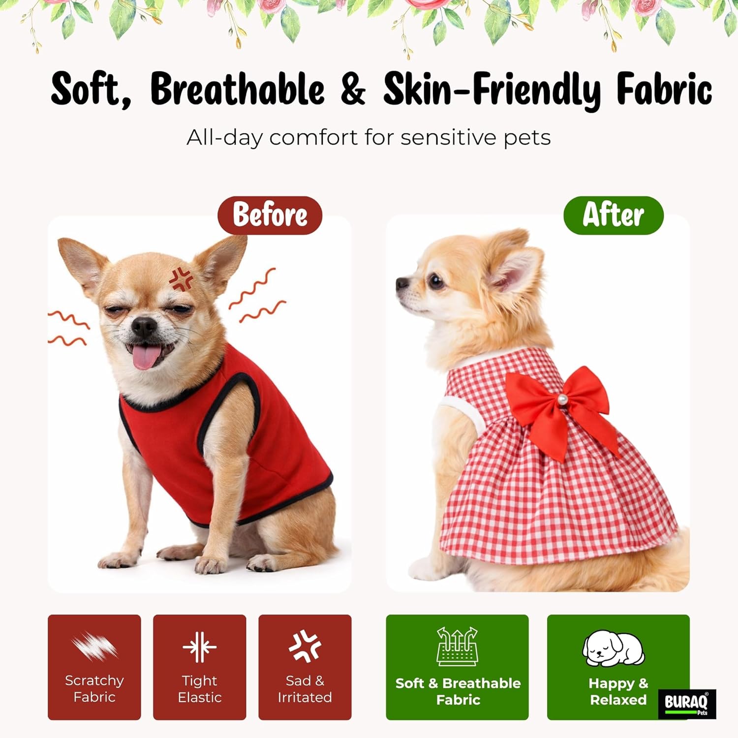 Stripe Design Dog Dress with Bow, Soft & Cute Puppy Clothes for Small Dogs & Cats (Red, L) - premium pet product by Buraq Pets