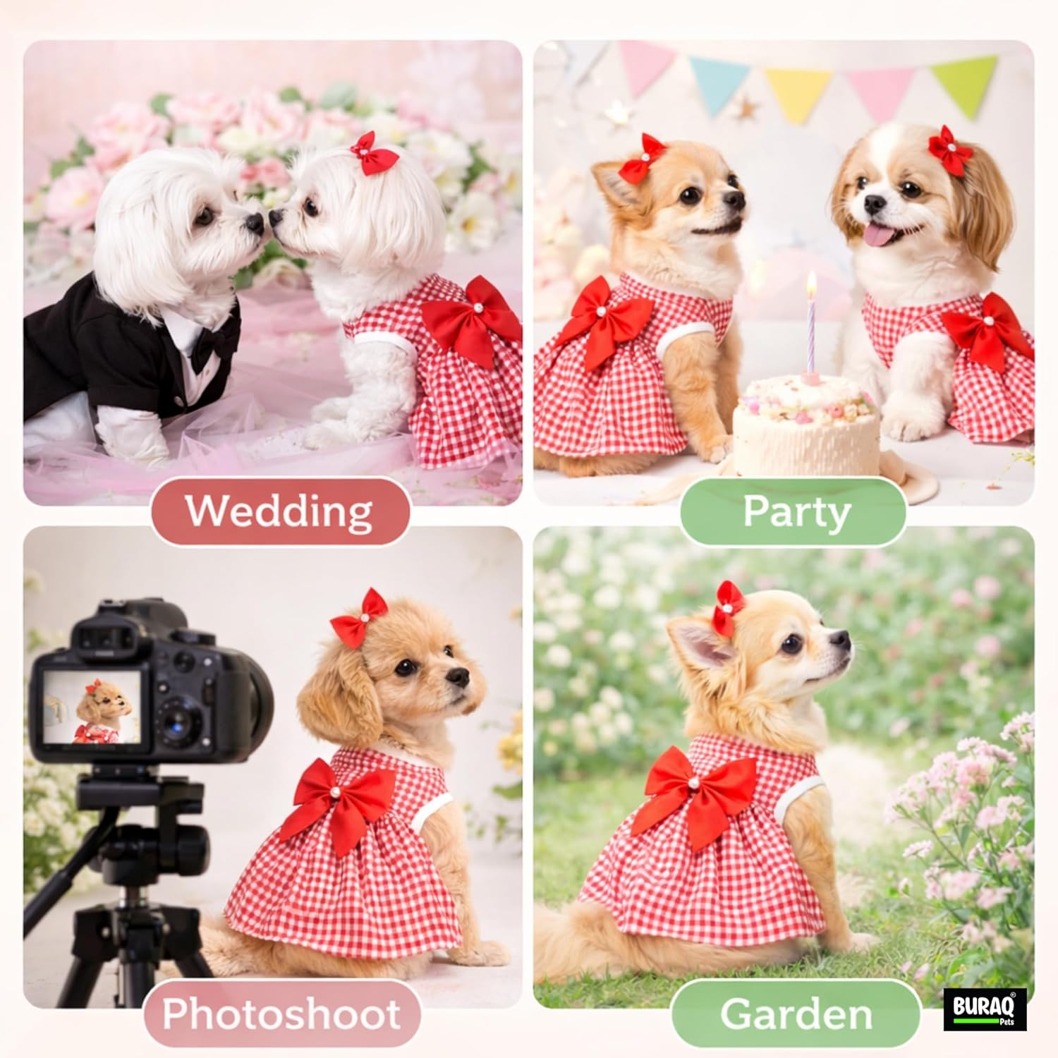 Stripe Design Dog Dress with Bow, Soft & Cute Puppy Clothes for Small Dogs & Cats (Red, L) - premium pet product by Buraq Pets