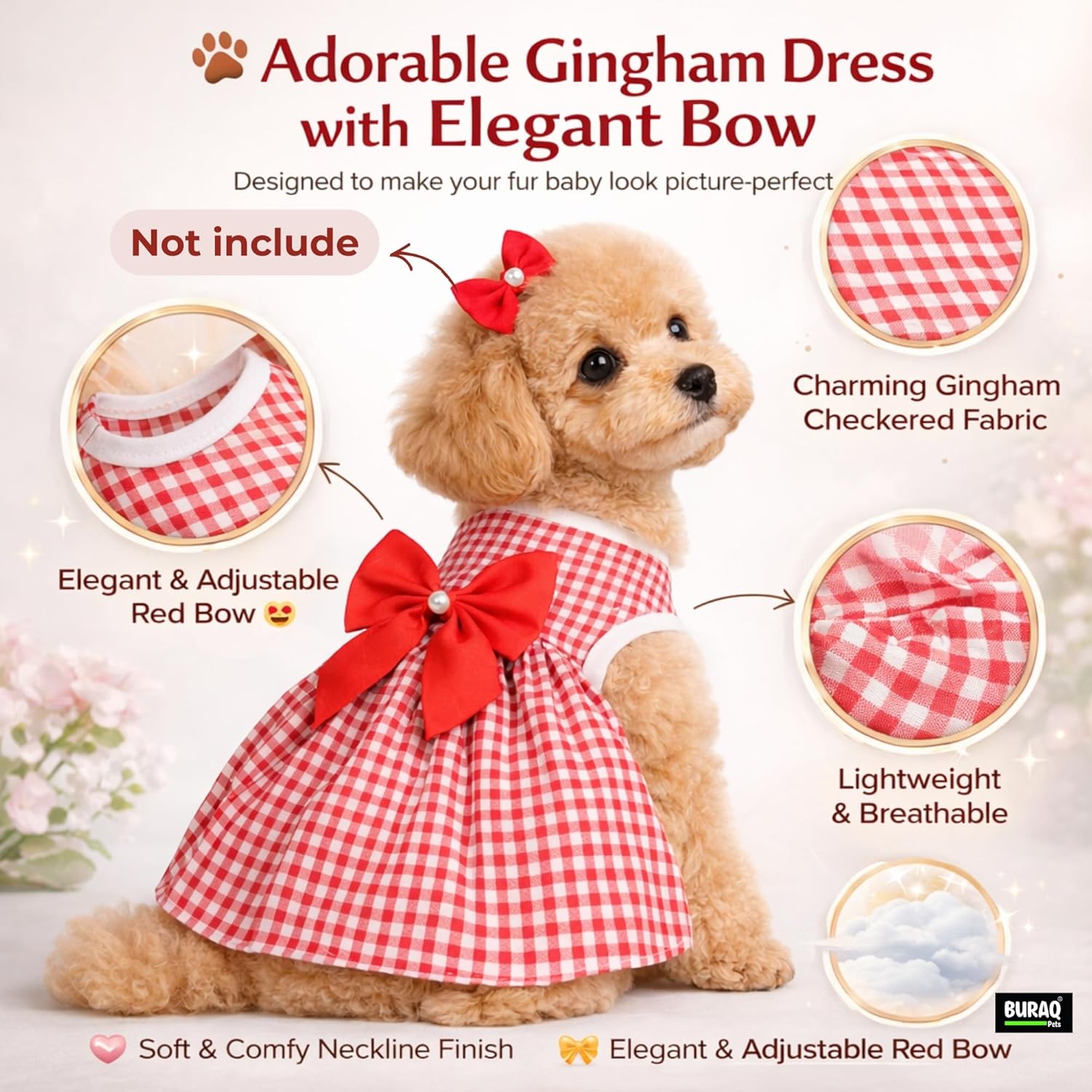 Stripe Design Dog Dress with Bow, Soft & Cute Puppy Clothes for Small Dogs & Cats (Red, L) - premium pet product by Buraq Pets