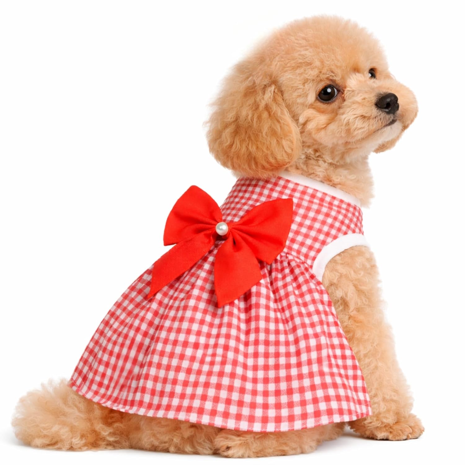 Stripe Design Dog Dress with Bow, Soft & Cute Puppy Clothes for Small Dogs & Cats (Red, L) - premium pet product by Buraq Pets