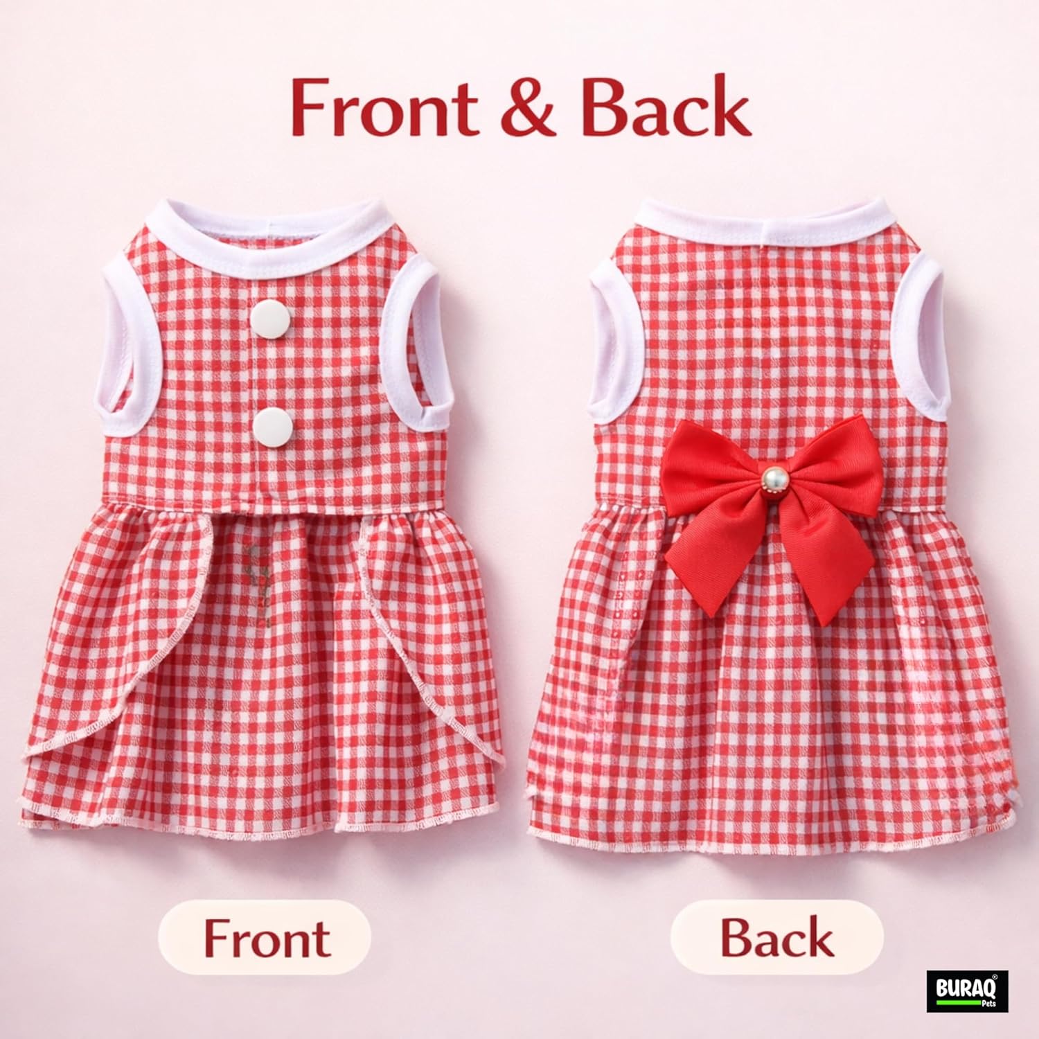 Stripe Design Dog Dress with Bow, Soft & Cute Puppy Clothes for Small Dogs & Cats (Red, L) - premium pet product by Buraq Pets