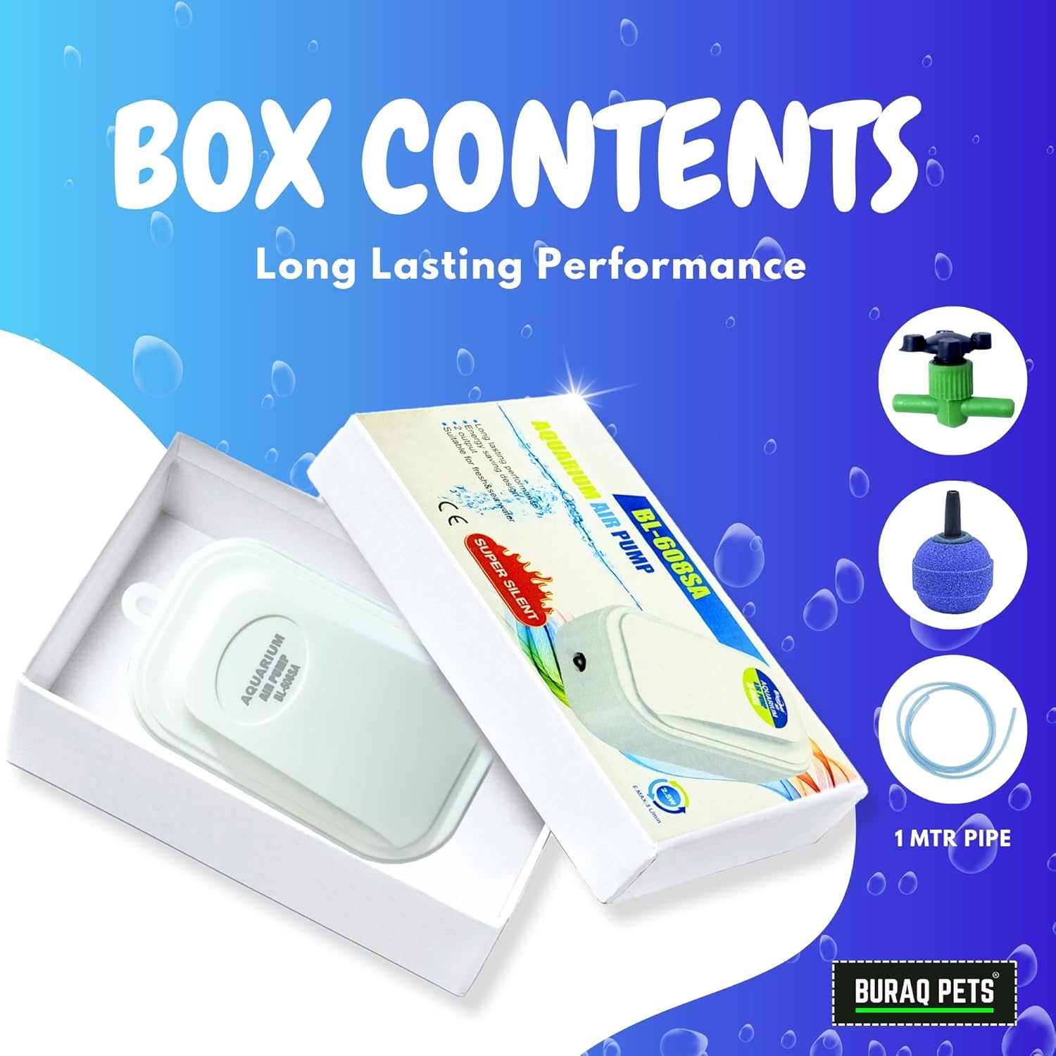 Super Silent Aquarium Air Pump, Long Lasting Performance, ( Single Outlet ) - BURAQ PETS
