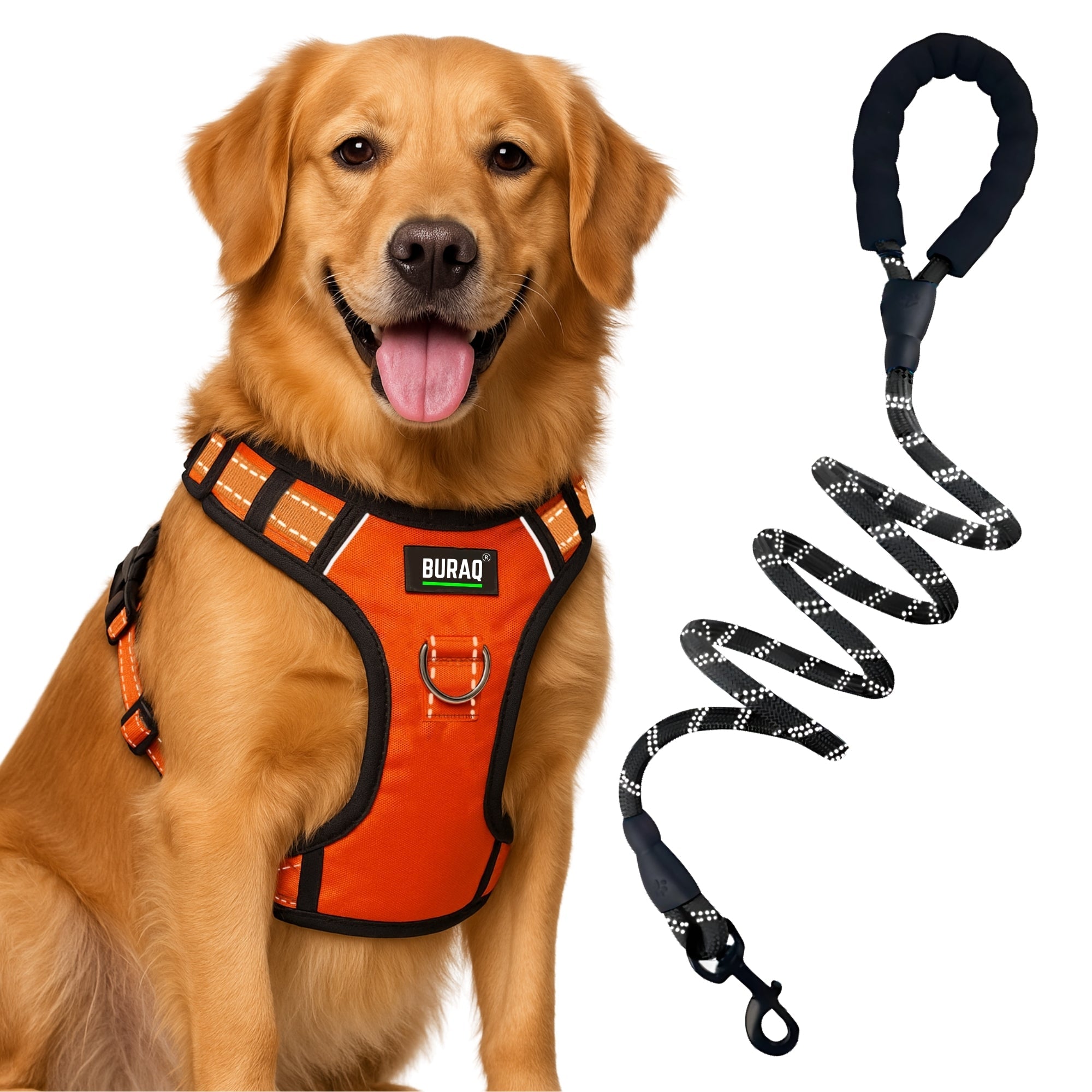 Superior Dog Harness & Leash | Adjustable Reflective Vest, Soft Padded Comfort - BURAQ PETS