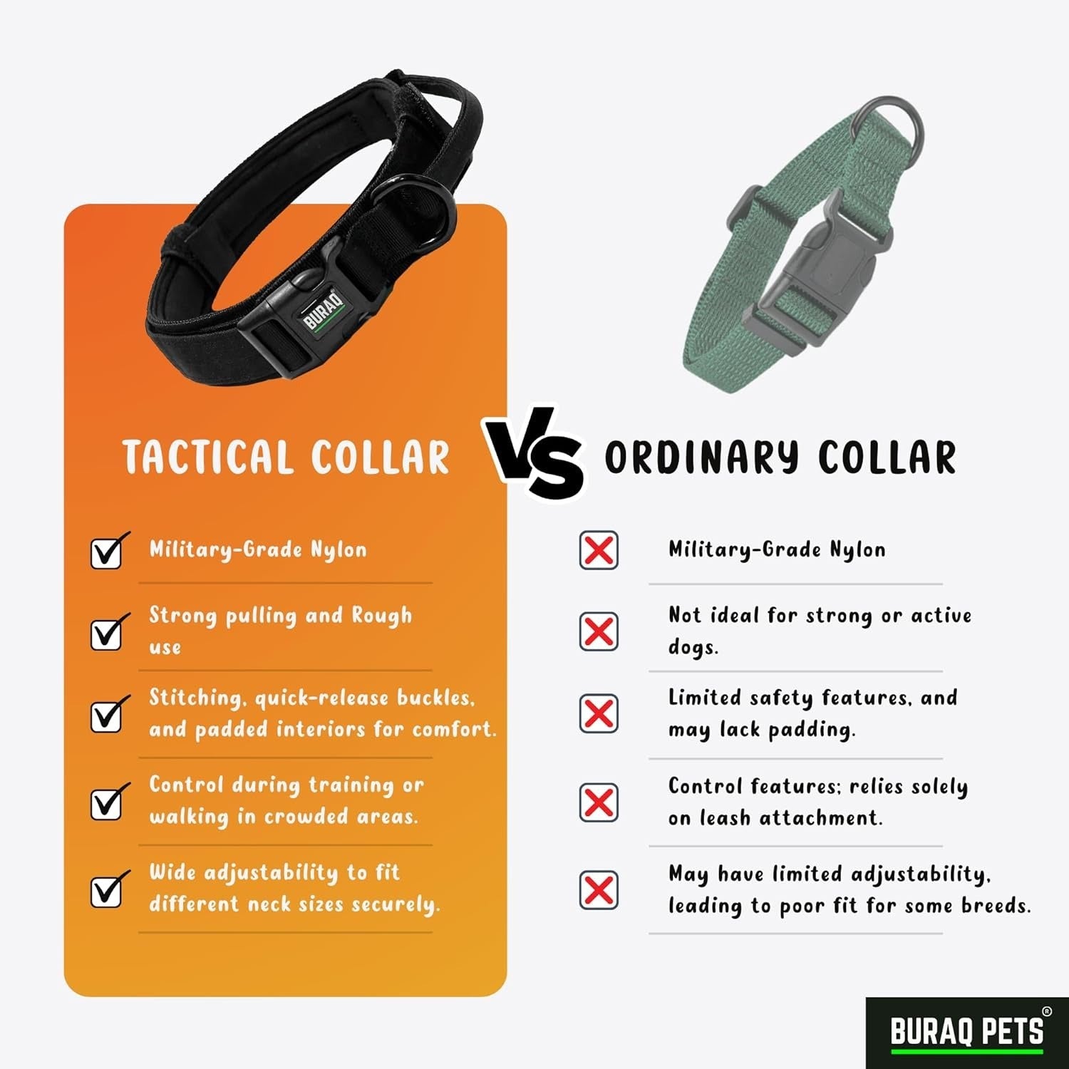 Tactical Dog Collar, Adjustable Military - Grade Nylon with Handle - BURAQ PETS