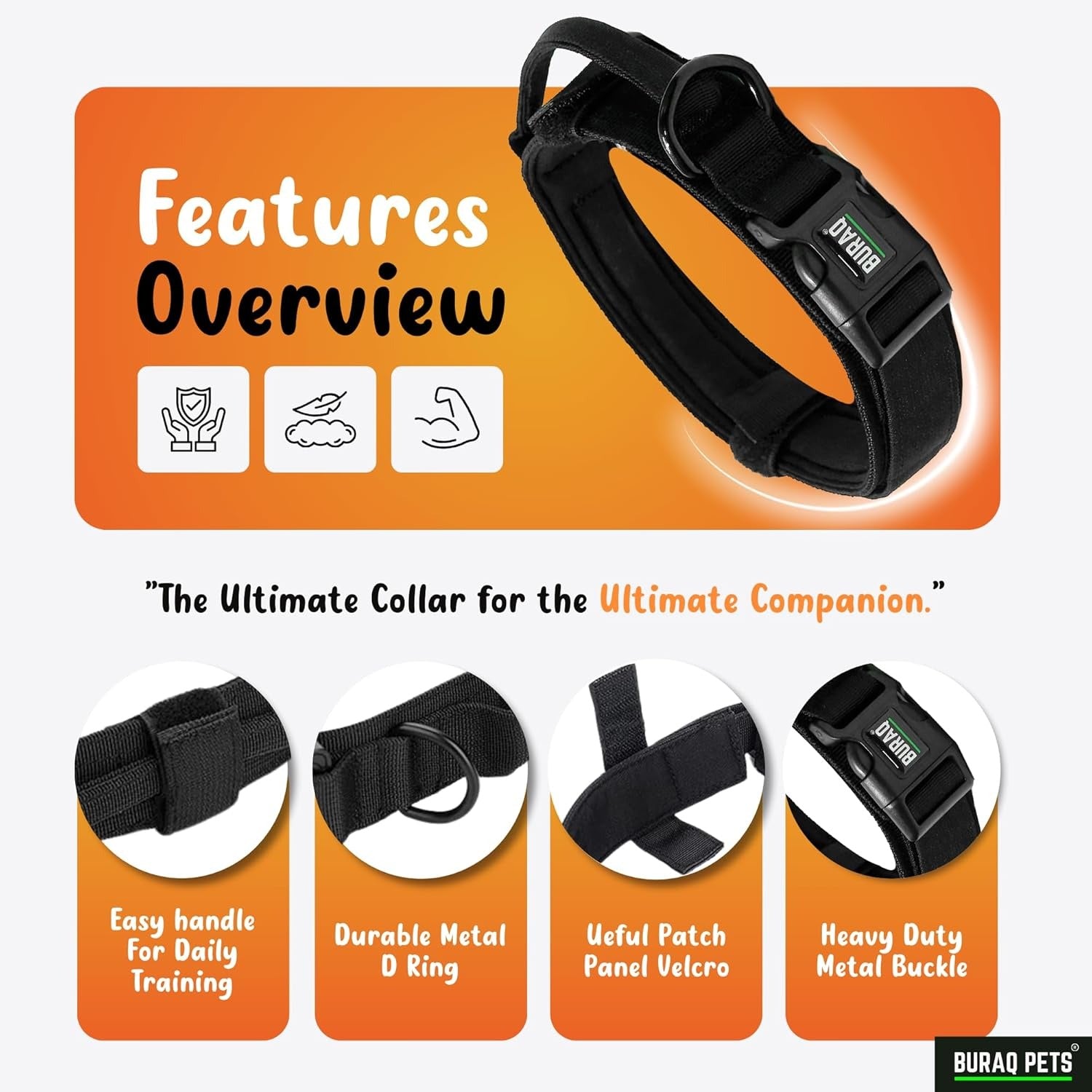 Tactical Dog Collar, Adjustable Military - Grade Nylon with Handle - BURAQ PETS