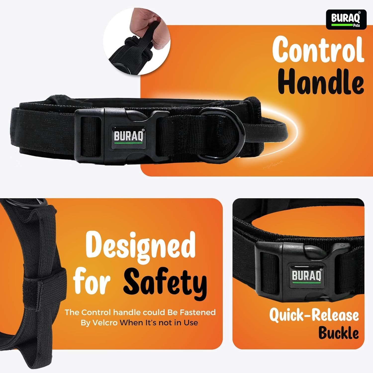 Tactical Dog Collar – Adjustable Nylon with Control Handle - BURAQ PETS