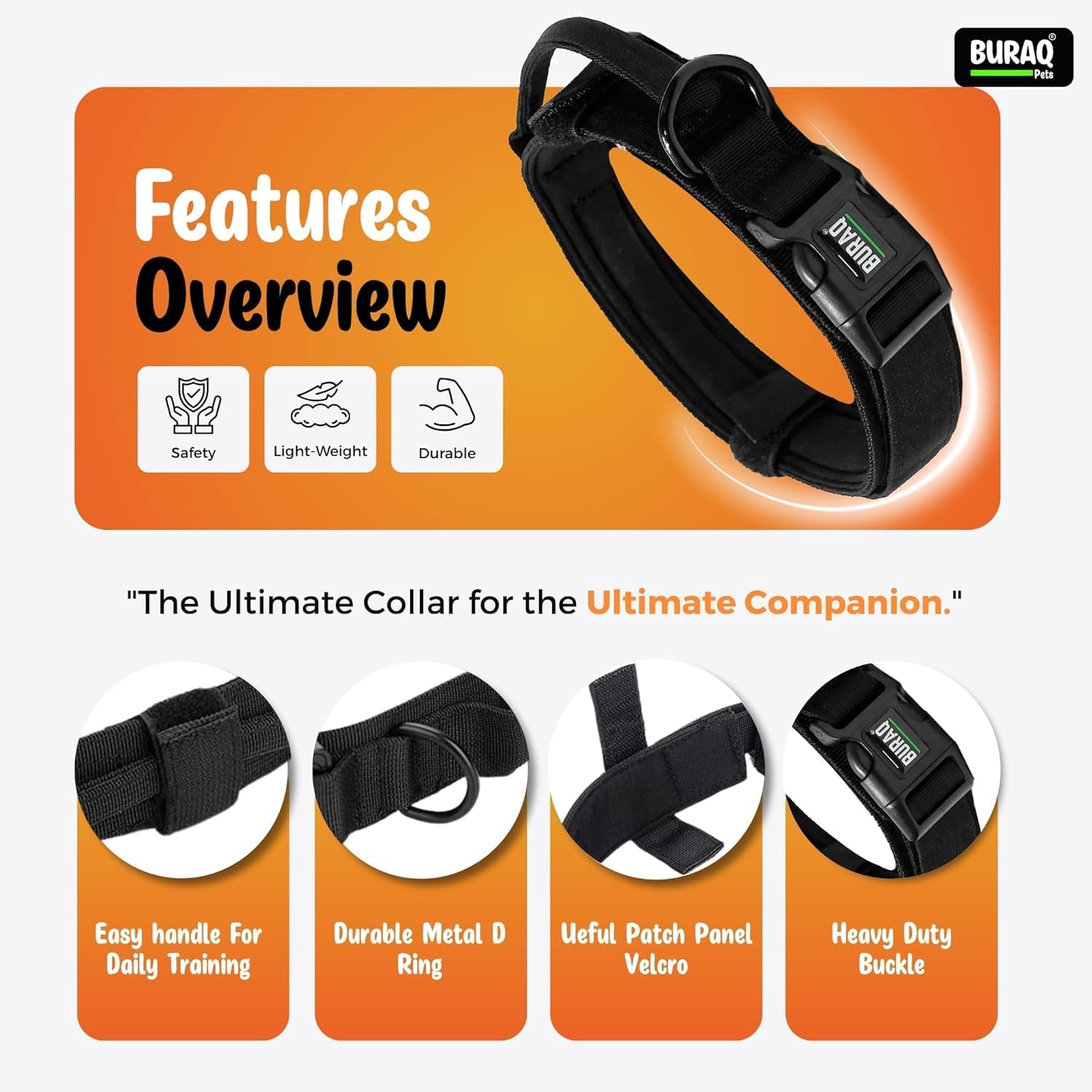 Tactical Dog Collar – Adjustable Nylon with Control Handle - BURAQ PETS
