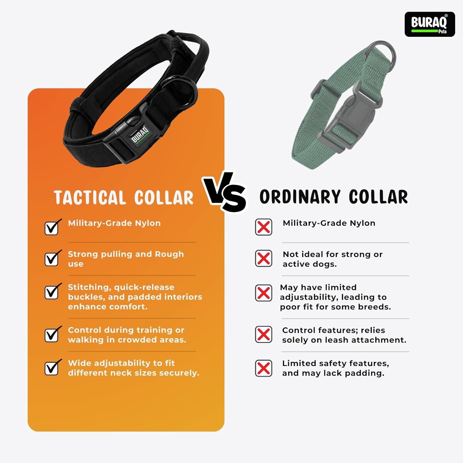 Tactical Dog Collar – Adjustable Nylon with Control Handle - BURAQ PETS