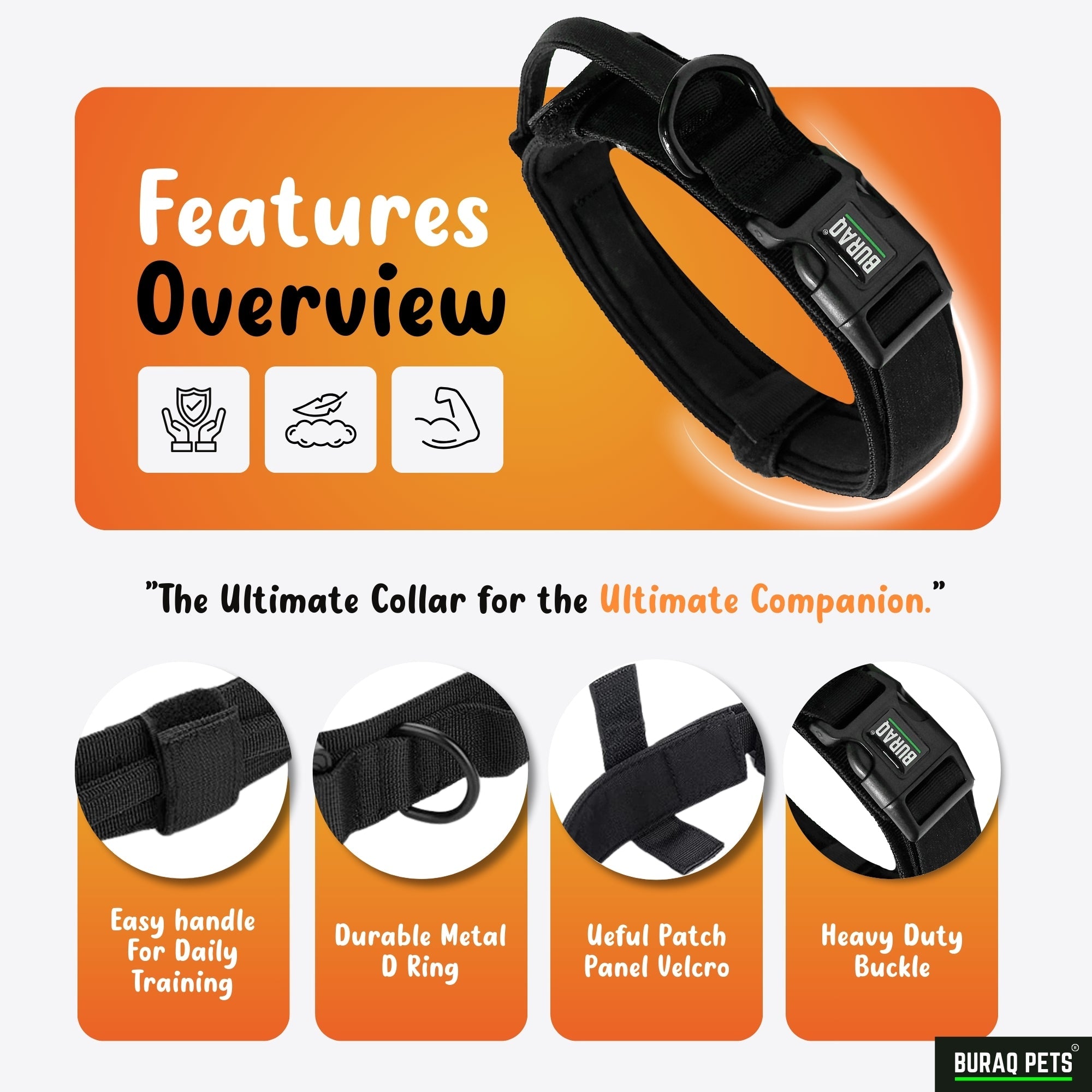 Tactical Dog Collar – Adjustable Nylon with Control Handle - BURAQ PETS