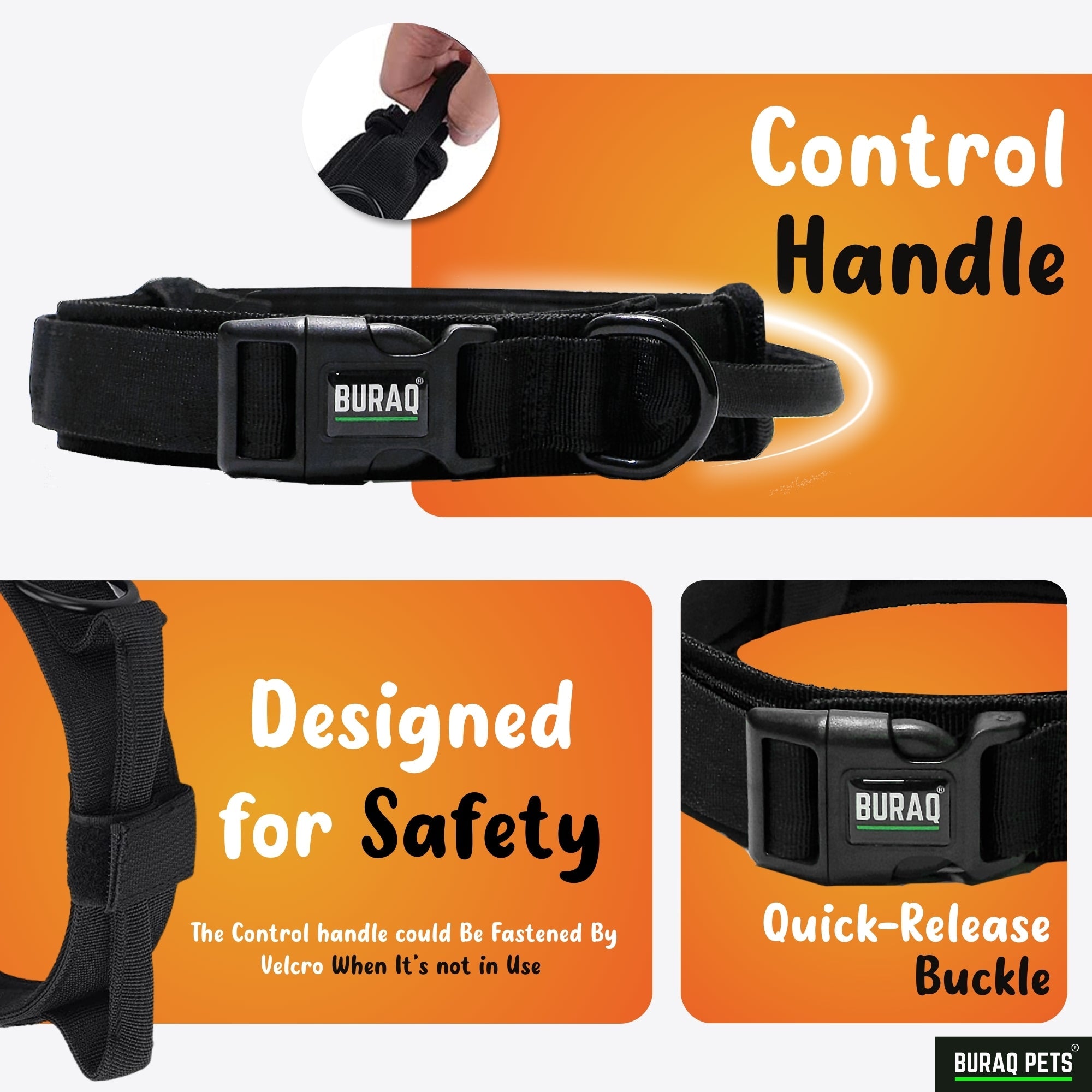Tactical Dog Collar – Adjustable Nylon with Control Handle - BURAQ PETS