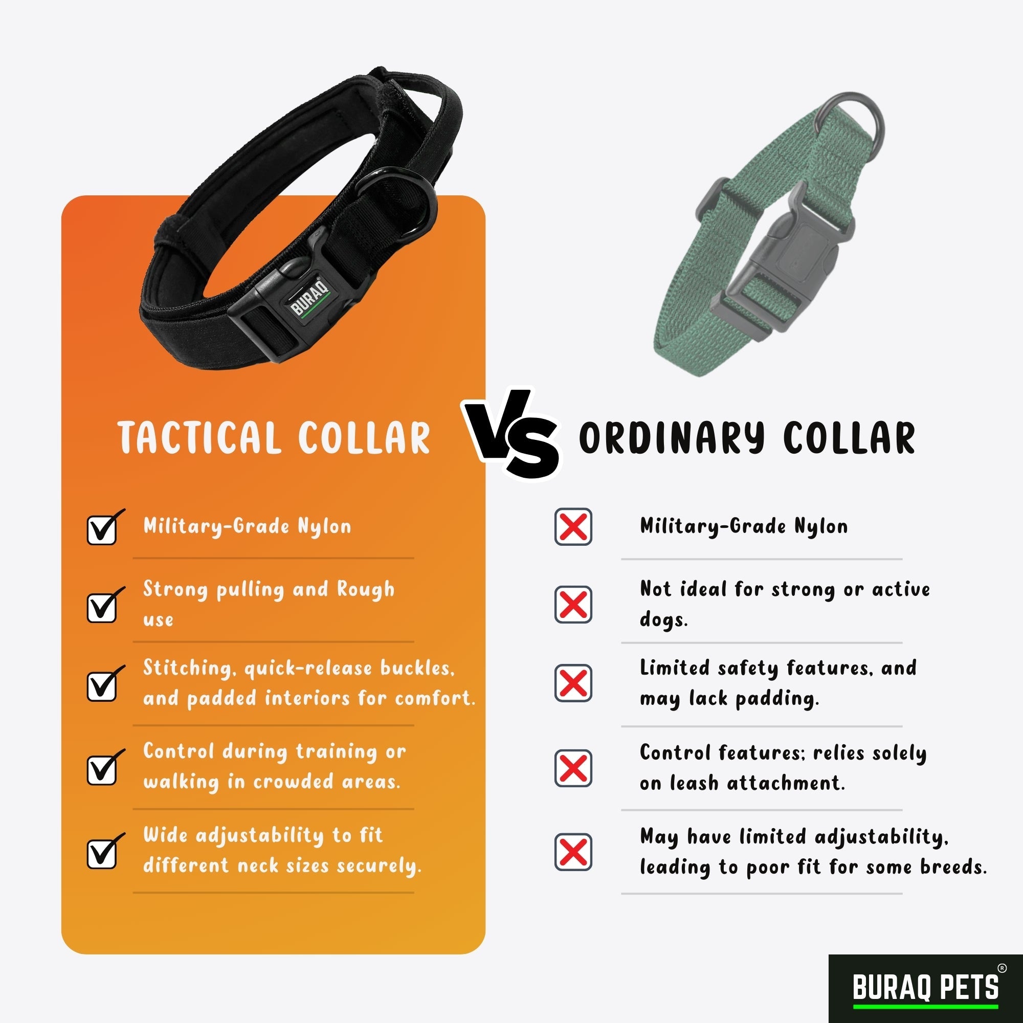 Tactical Dog Collar – Adjustable Nylon with Control Handle - BURAQ PETS